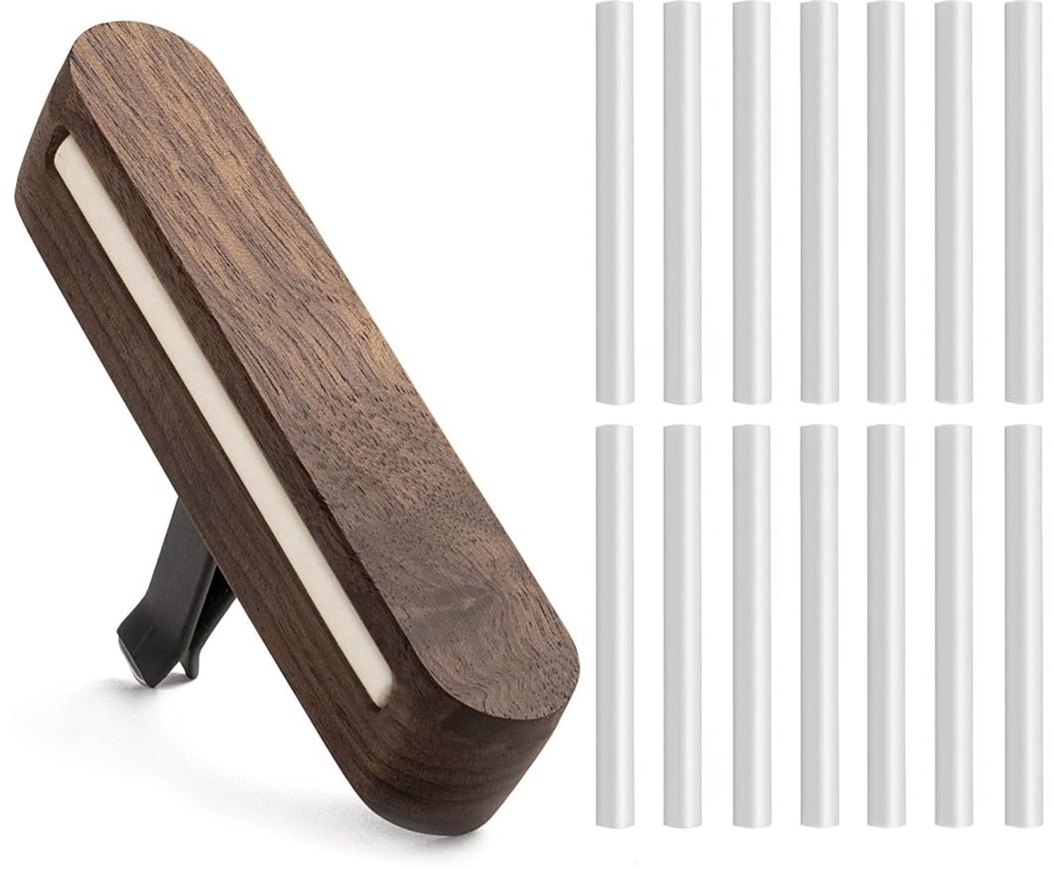 Auto-Diffuser Houten - Luchtverfrisser Auto - 14 Stuks Navulpads - Duurzaam Walnoothout - Siliconen Hoes - Eenvoudige Installatie