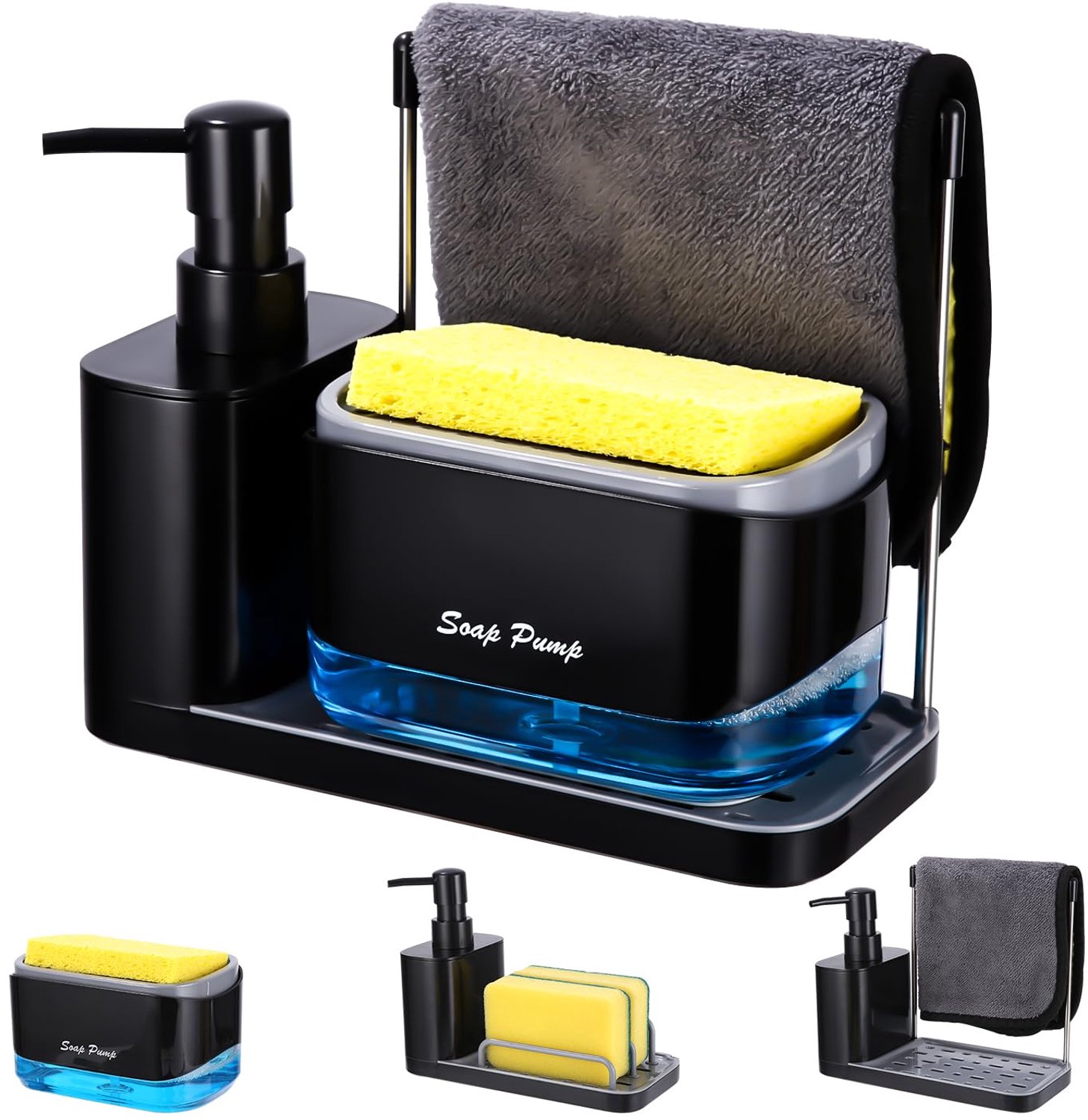 Afwasmiddel Dispenser met Tray en Spons Houder