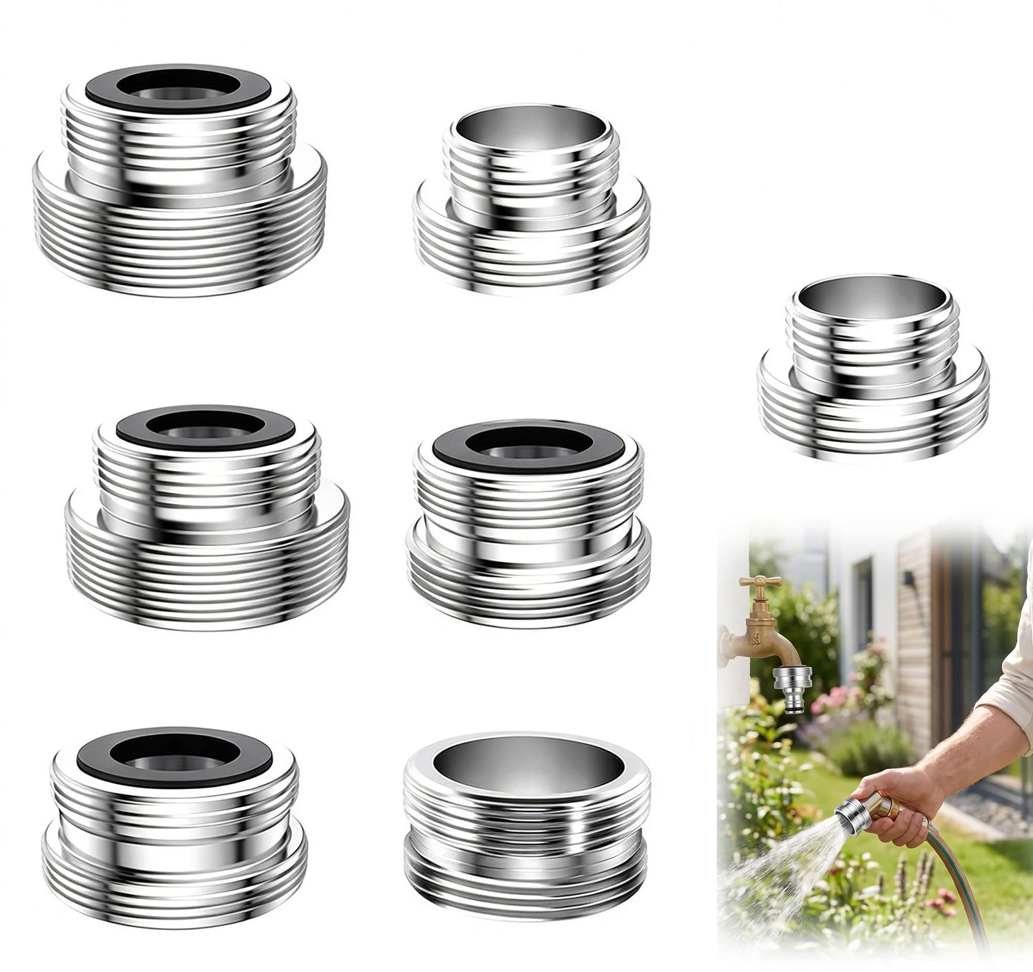Set van 7 Kraanadapters met Afdichtingen voor Keuken en Badkamer