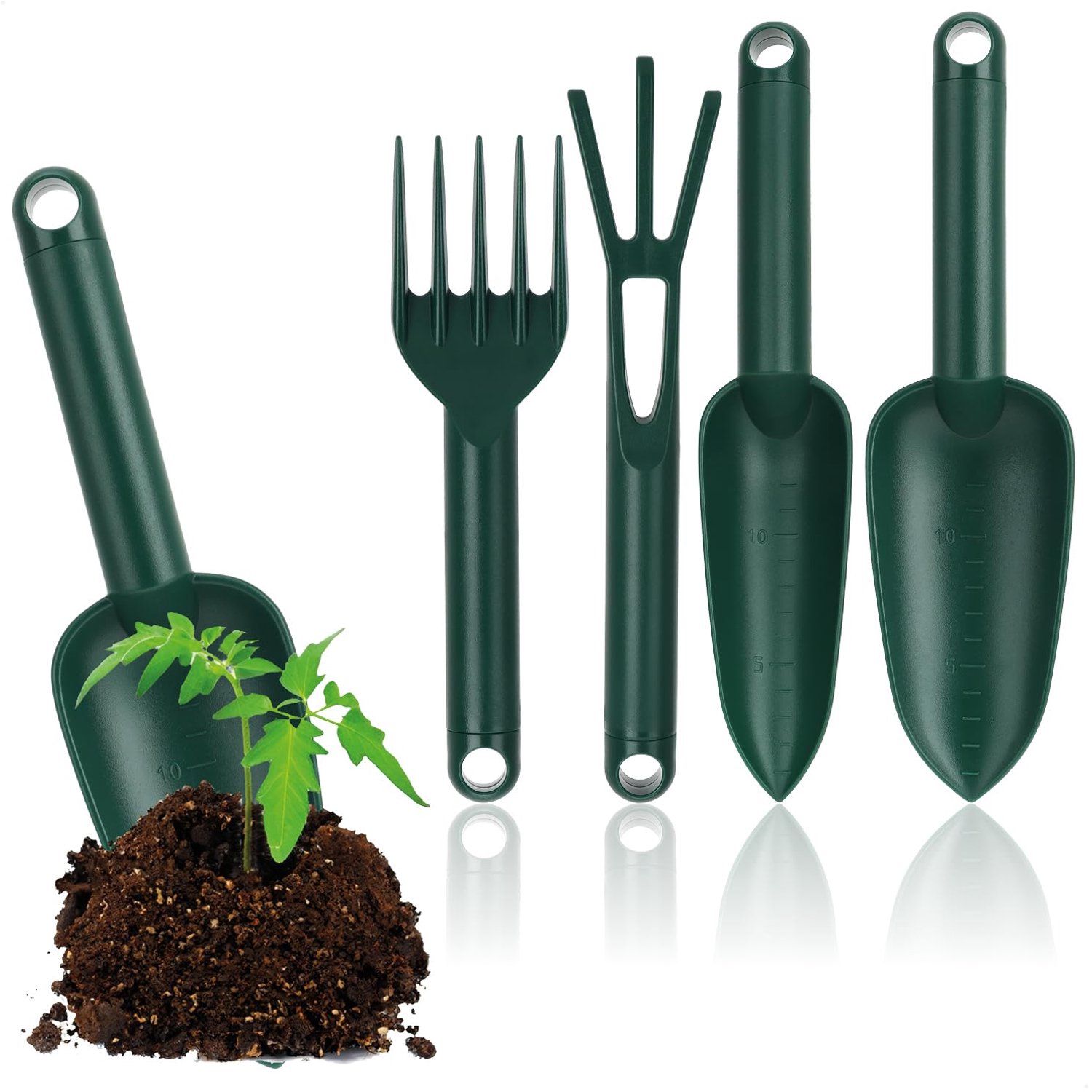 Tuingereedschapset 4-delig - Brede/Smal Troffel - Handhark - Cultivator - Stevig Kunststof - Ideaal voor Planten en Tuinieren - Tuinset