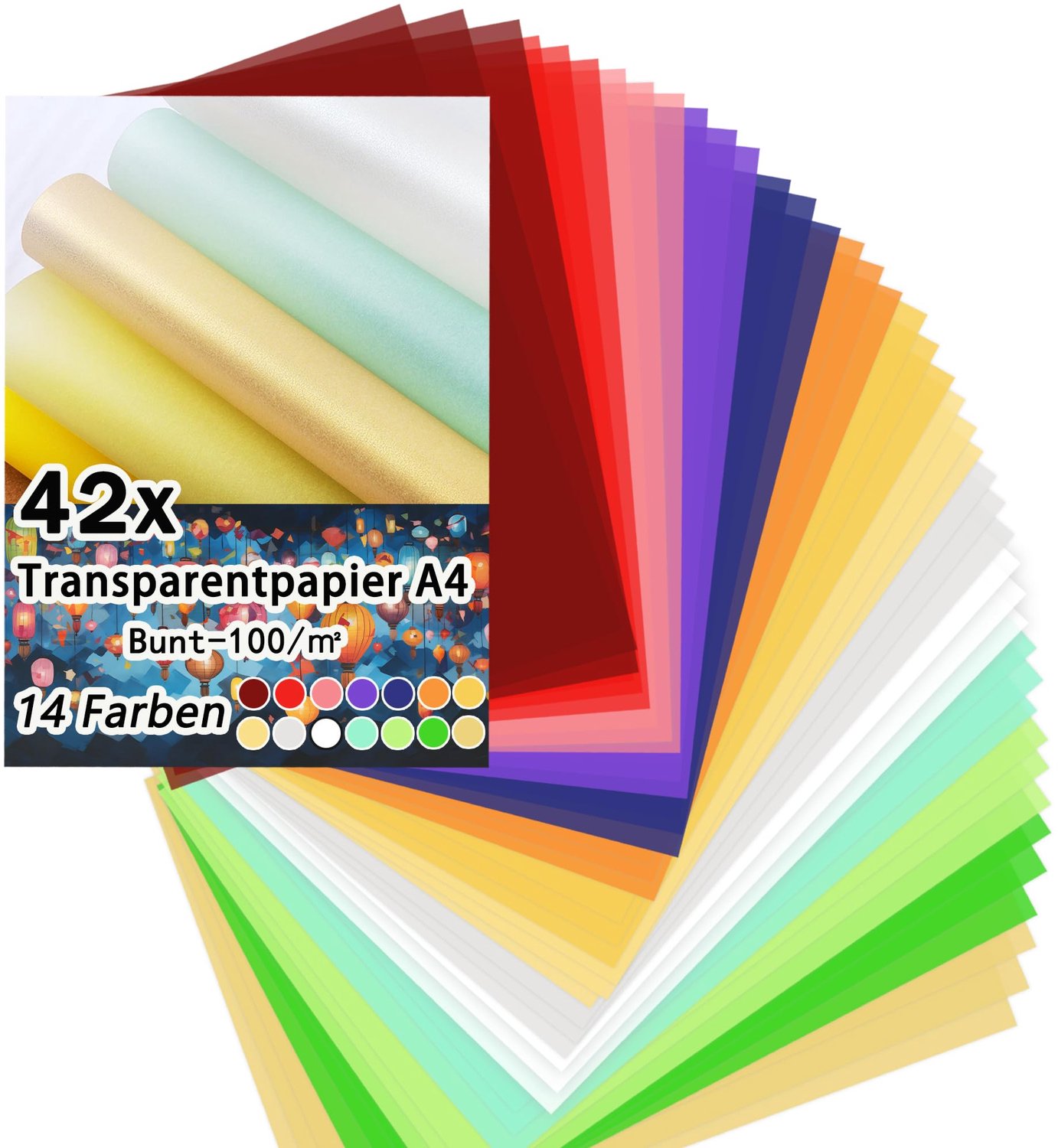 42 Vellen Kleurrijk Transparant Papier A4