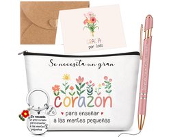 Set van 5 Docentencadeaus met Sleutelhanger en Make-up Tas