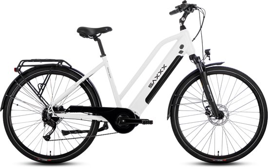 SAXXX Elektrische Fiets 28 inch Dames Heren - Middenmotor 70 Nm - Accu 418 Wh - Actieradius tot 100 km - Shimano Alivio 9 Versnellingen - Hydraulische Schijfremmen - Aluminium Frame - wit — afbeelding 2