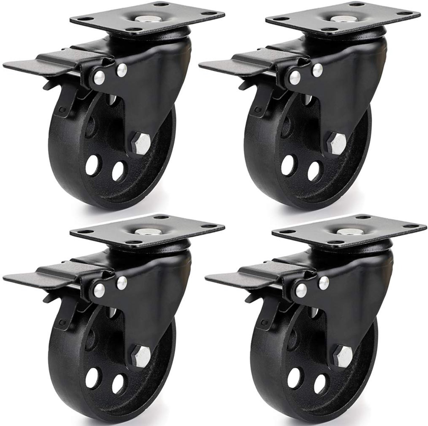 4 Stuks Meubelwielen, 10 cm Hoog, Sterke Cast Iron