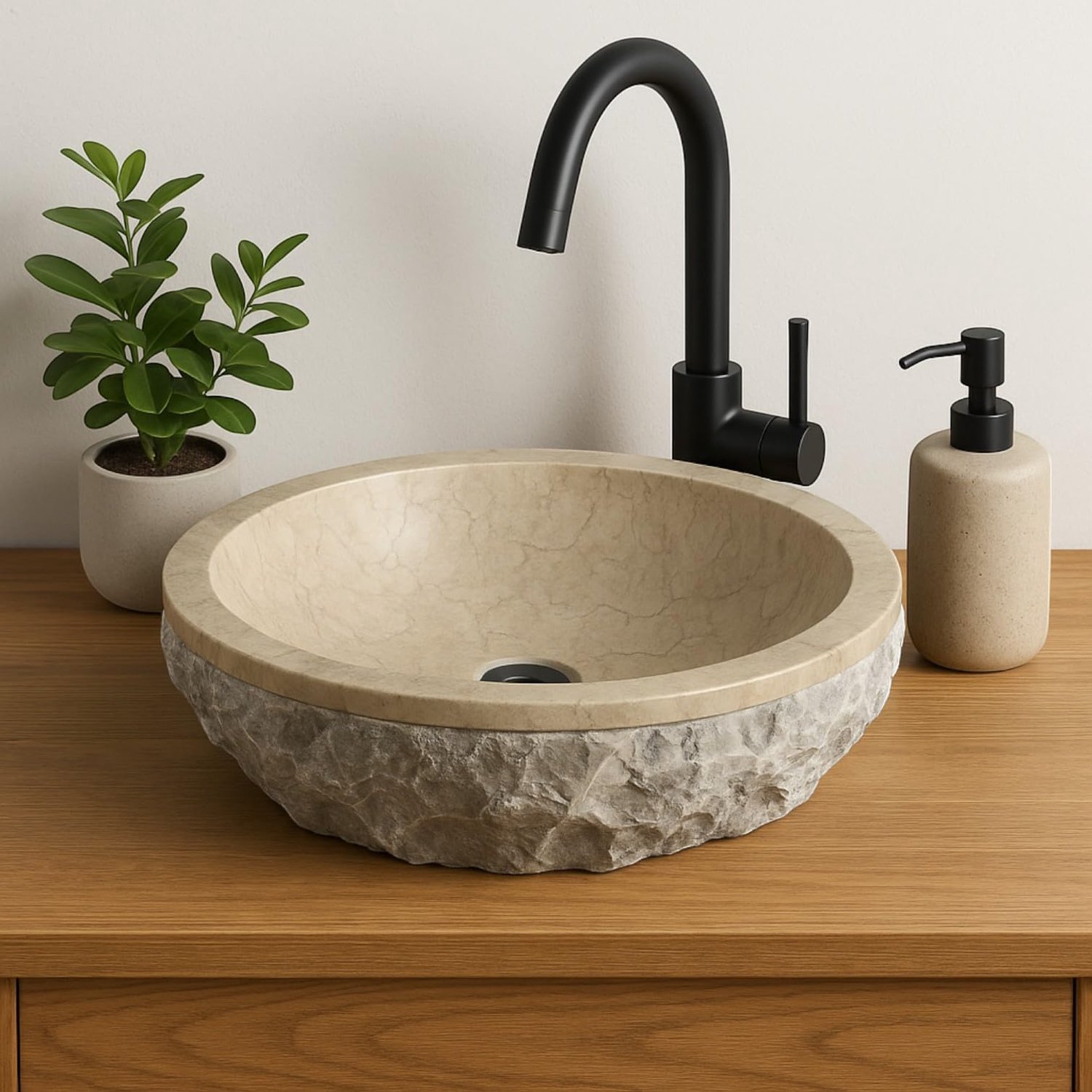 Ronde Marmeren Wastafel voor Badkamer, 40x40x15 cm