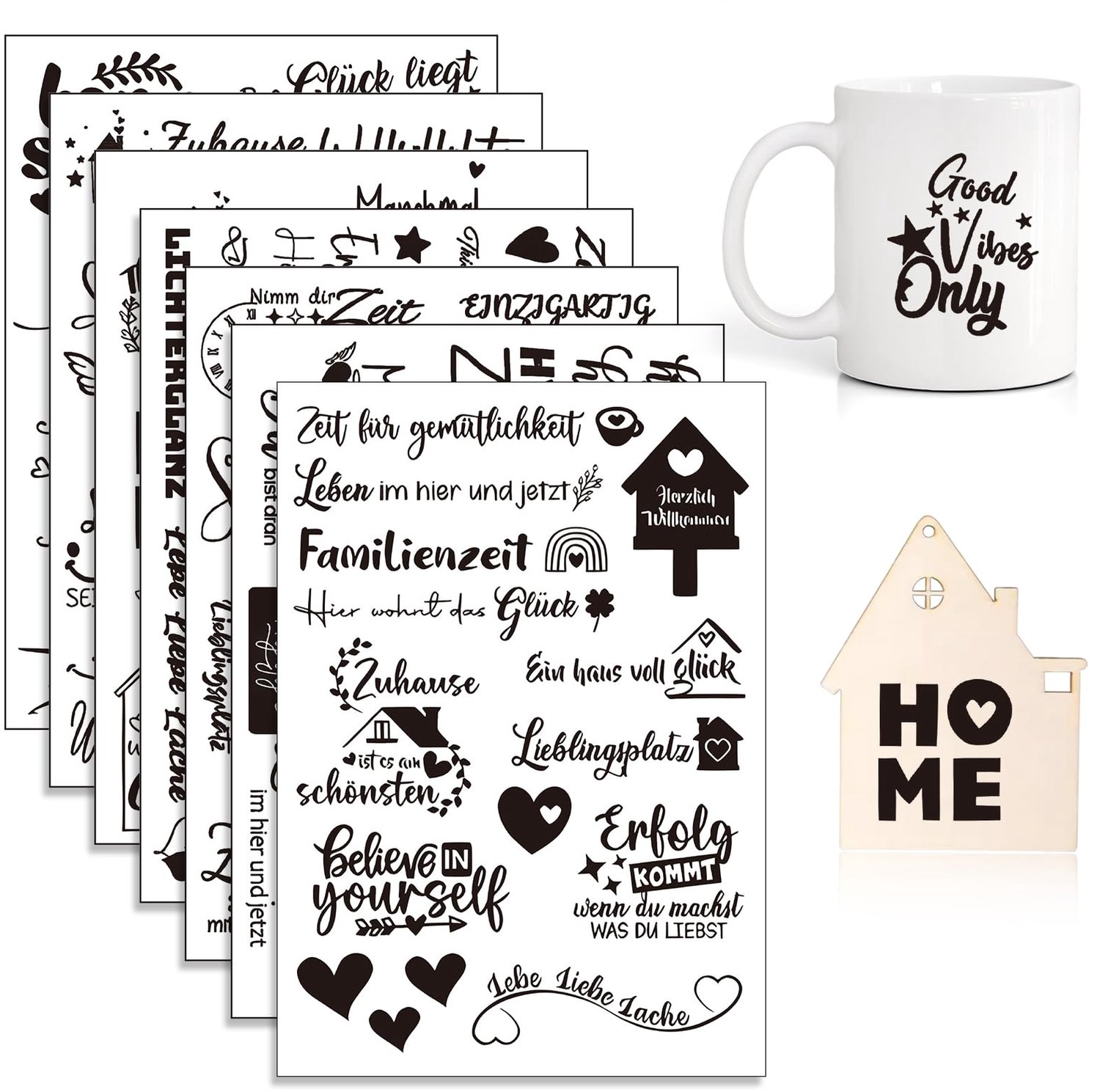Set van 7 Rub On Stickers voor Decoratie