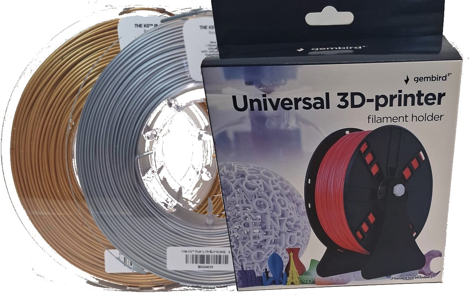 kexcelled 2 * 0,5kg PLA Goud en Zilver filament + Filament houder MOOIE ACTIE!!! Goud+Zilver - PLA K5 1kg