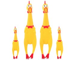 Set van 4 Piepende Rubber Kippen voor Honden, Geel