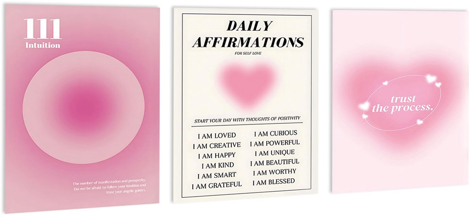 Aesthetic poster set voor tienerkamer - Roze, 3 stuks