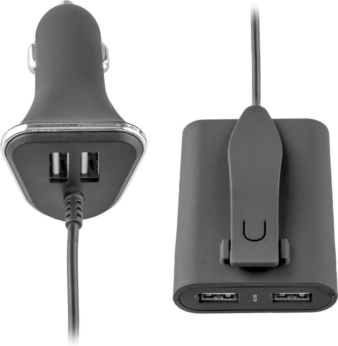 A-DAPT® autolader 4x USB - 12V/24V - 9,6A max - met 1,8 m verlengkabel voor extra laadpunten achterin de auto - zwart