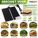 Warmtemat 7W met uitleg over gebruik onder bodembedekking voor diverse dieren zoals kuikens, katten en reptielen.
