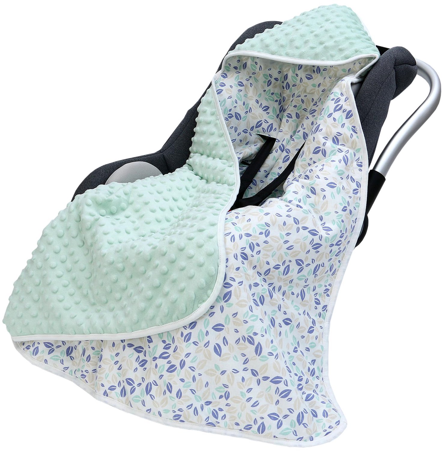 Wikkeldeken Baby Autostoel en Kinderwagen 90x90 cm - Dubbelzijdig Katoen Bladeren