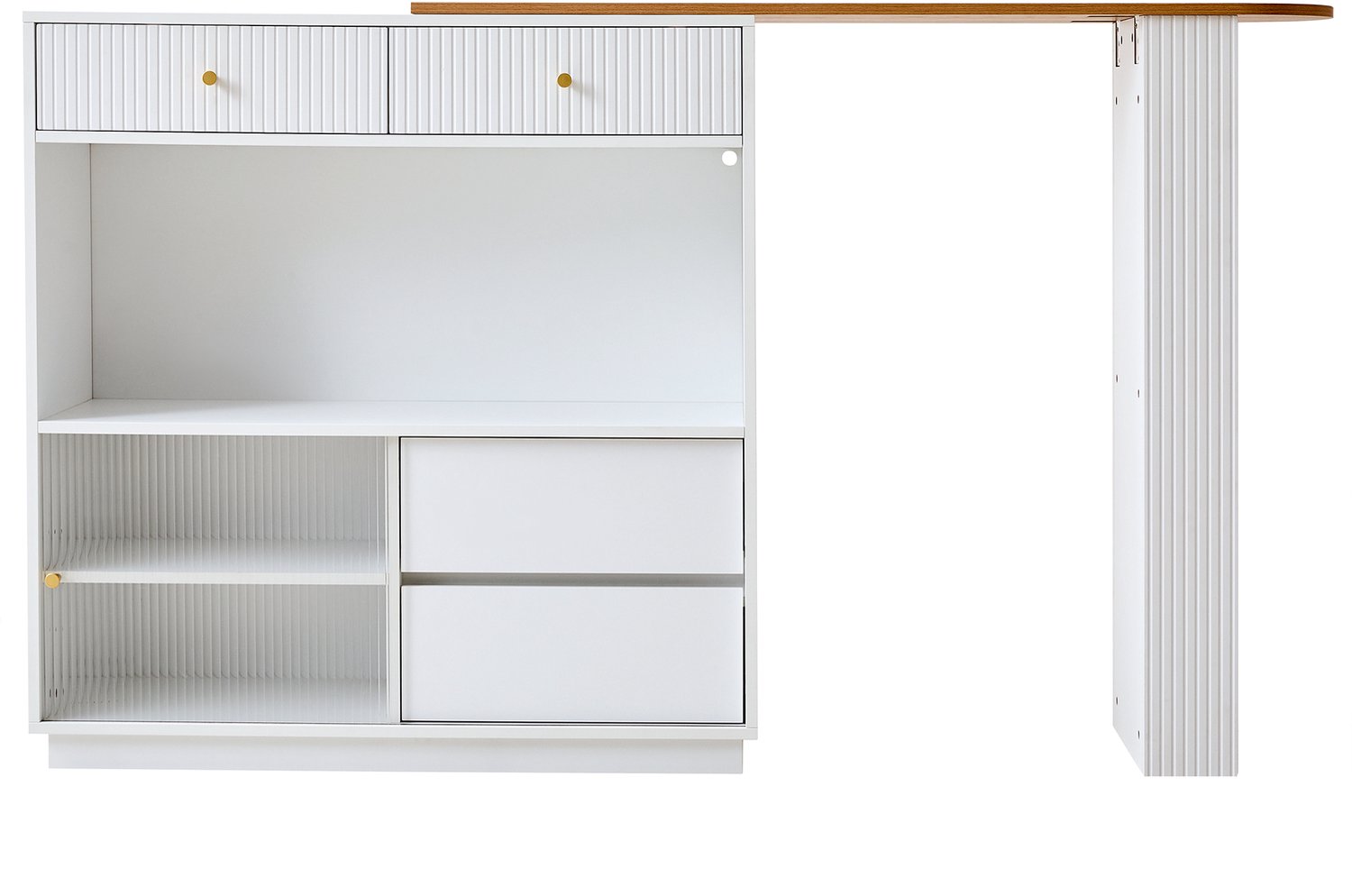 REDOM Uitschuifbare bartafel 120x30x100 cm - Draaibaar met opbergruimte en LED-verlichting - Wit