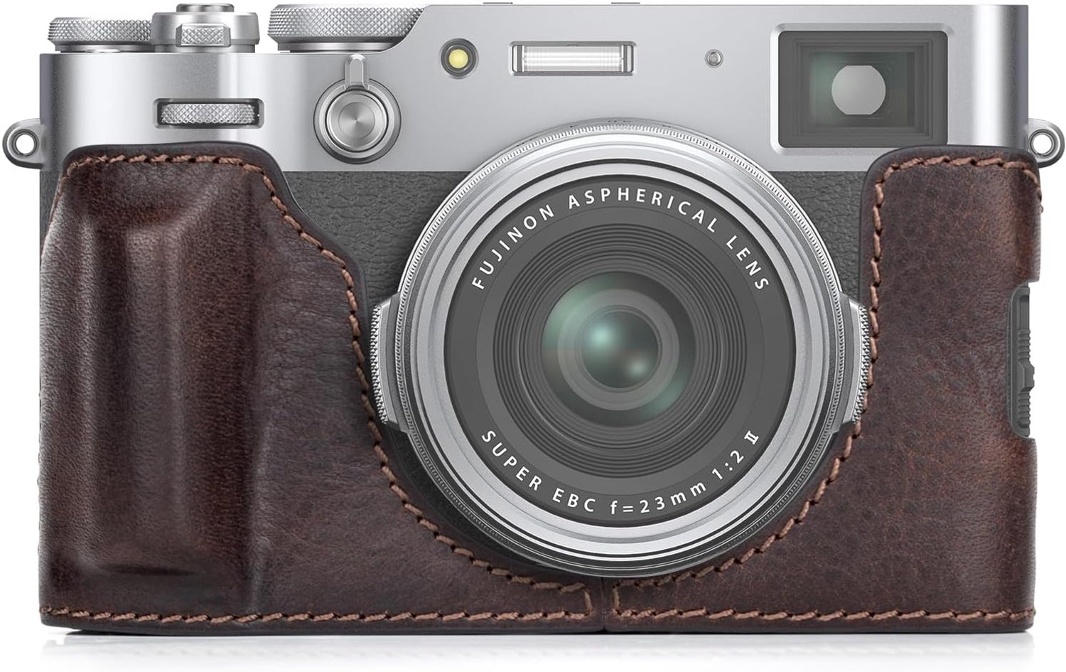 Leder hoes compatibel voor Fujifilm X100VI-camera, beschermende case voor Fuji X100VI hoes - met opening aan de onderkant en handgreepontwerp - Koffie