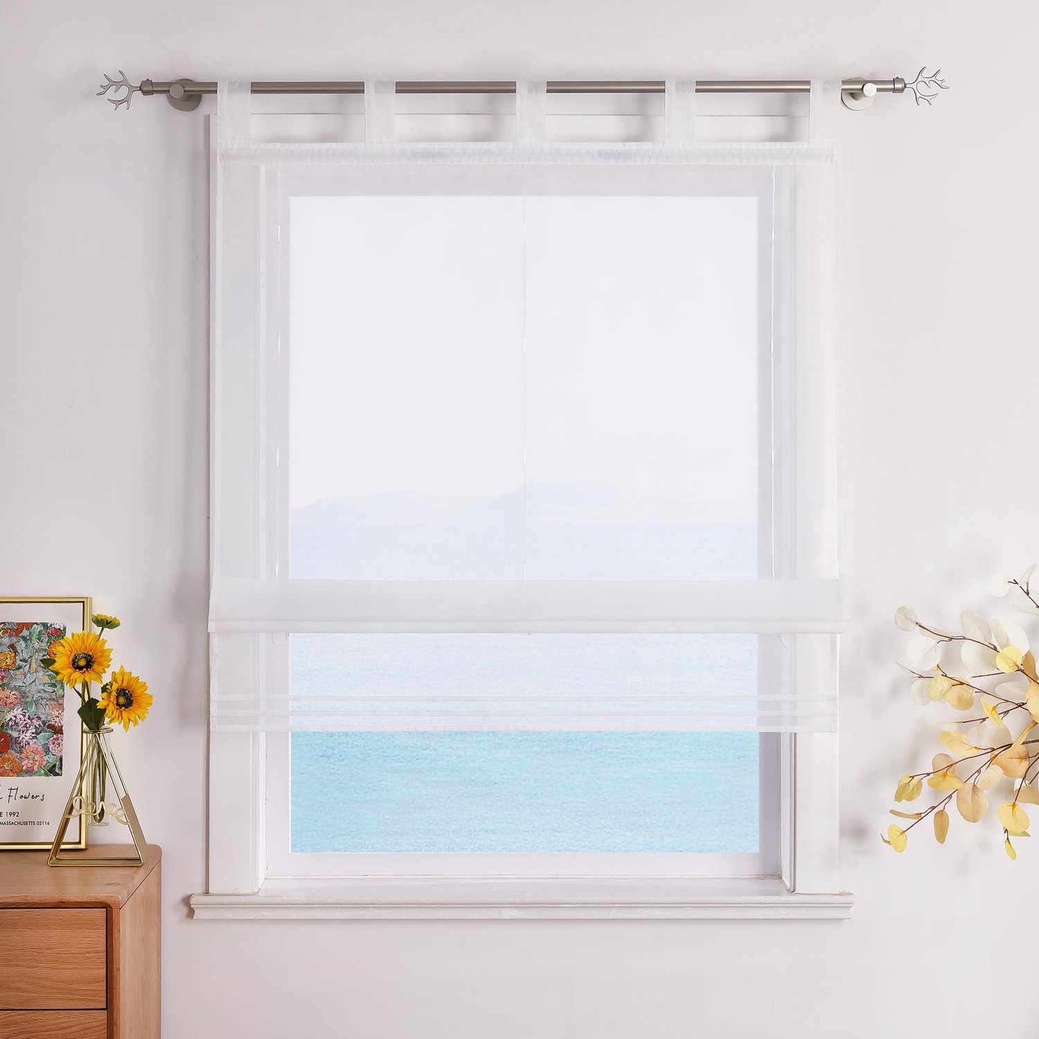 Roman Blind met Lussen - Transparant Voile Wit, 60x155 cm
