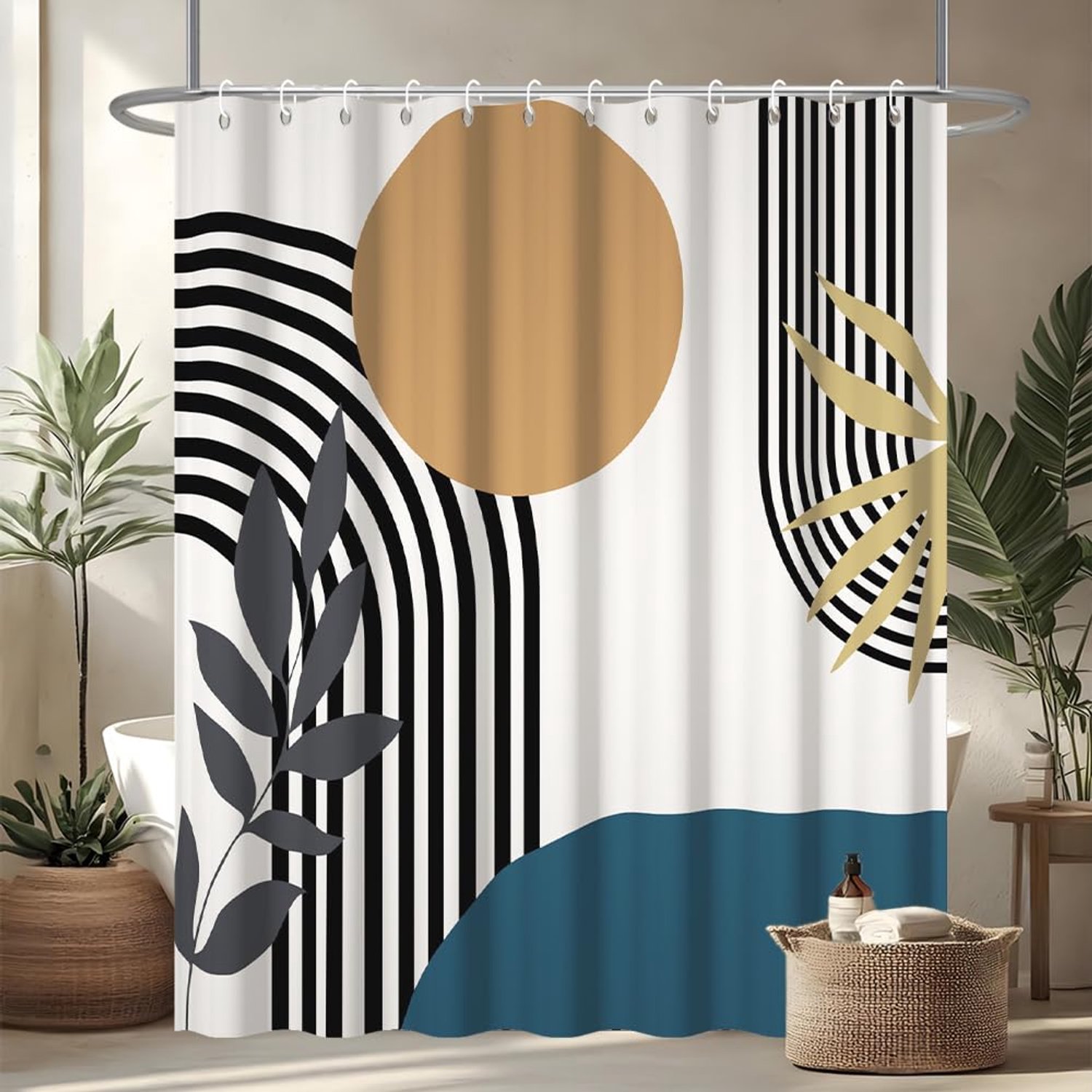 Douchegordijn met Geometrisch Patroon, Waterdicht en Wasbaar, 240 x 180 cm