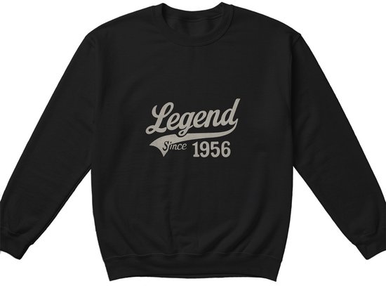 Zwarte unisex sweater met grijze 'Legend Since 1956' tekstbedrukking op de borst.