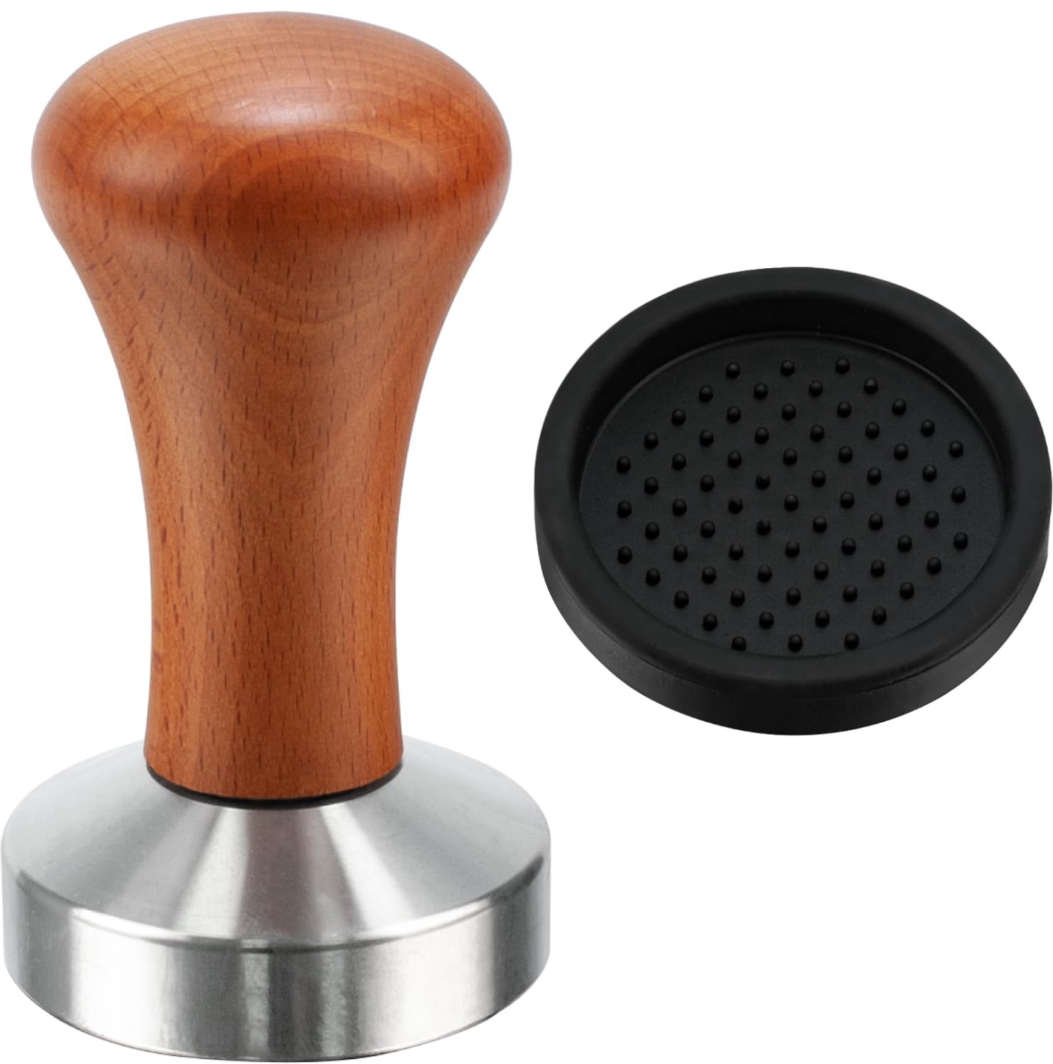 Espresso Tamper 53mm met Houten Handvat en Siliconen Mat