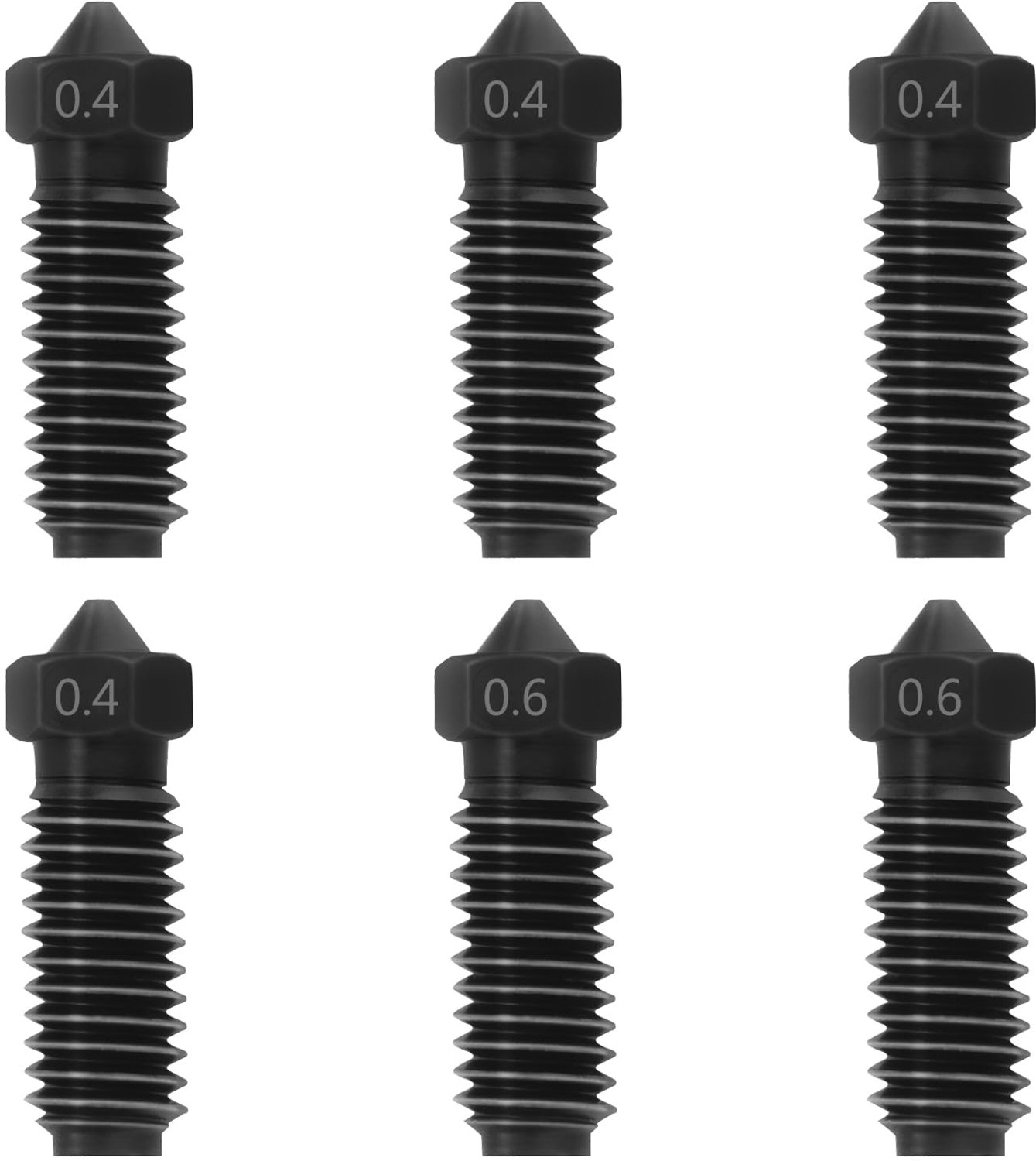 Set van 6 Harde Stalen Nozzles voor 3D Printer