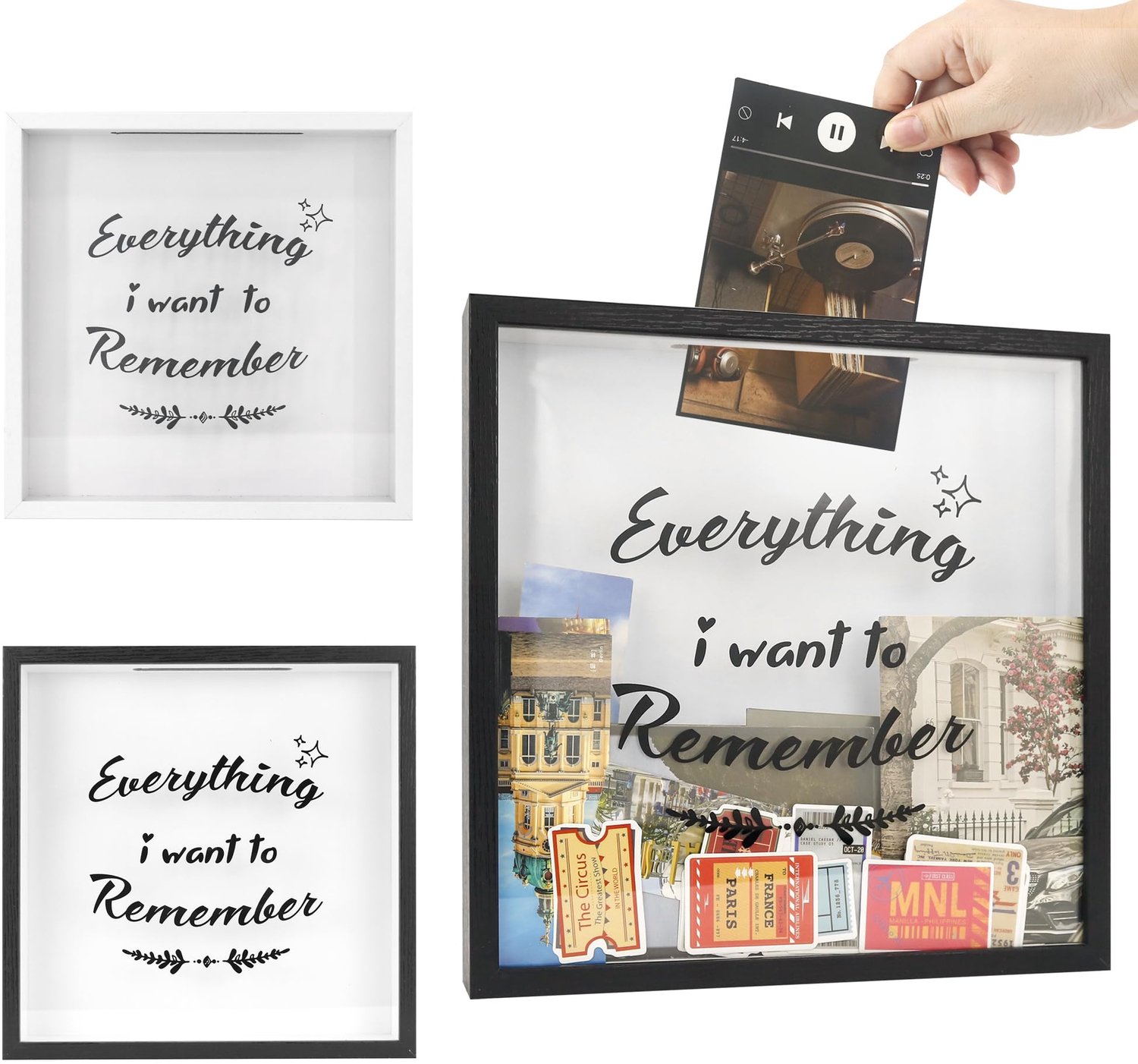 Shadow Box voor Reizen met Slot, 12 x 12 Inch Zwart