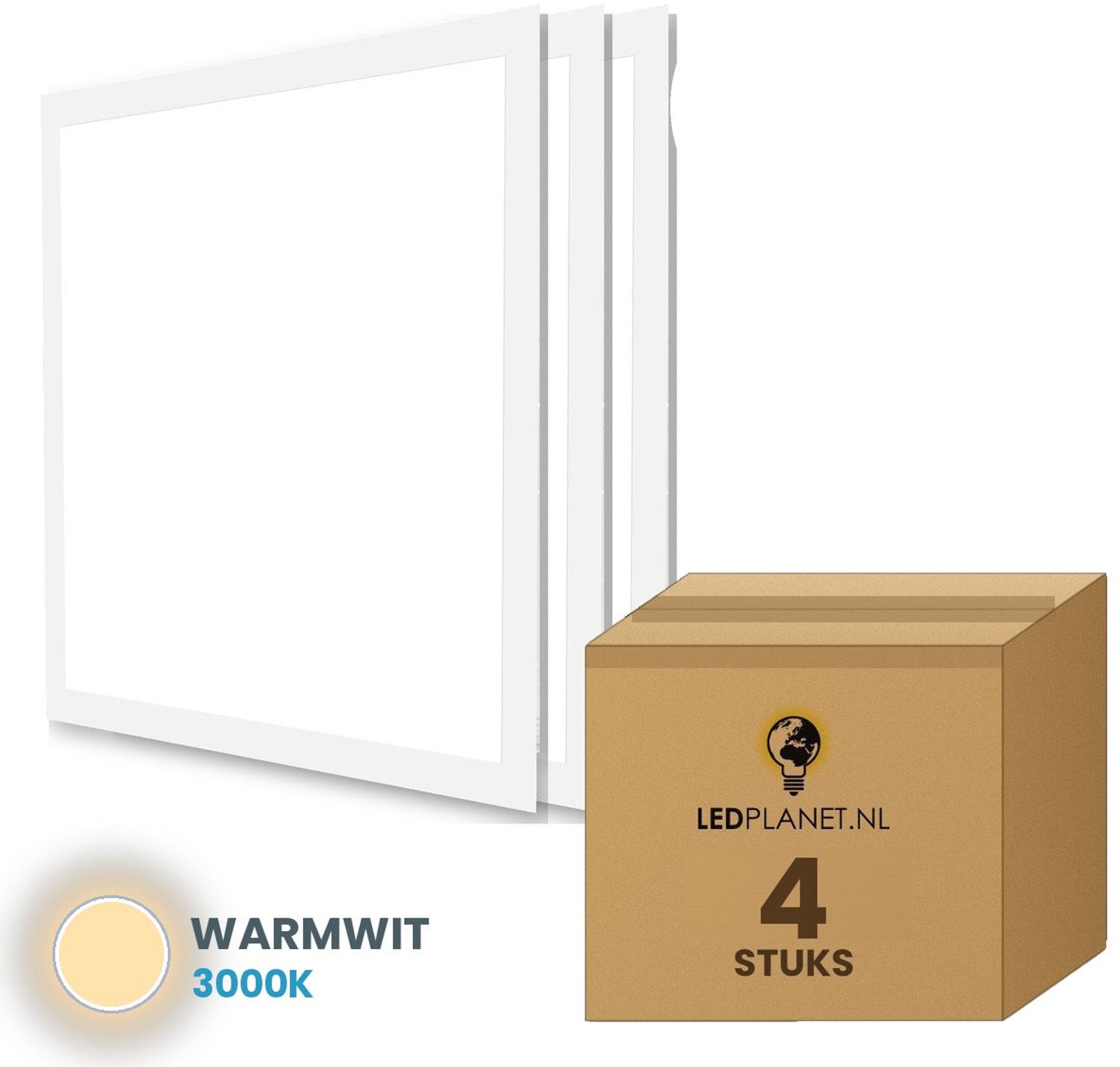 Tsong LED Paneel 62x62 backlit 120lm/W 4 stuks - Warmwit 3000K - 4.400lm - 40W - CRI80 - 230V