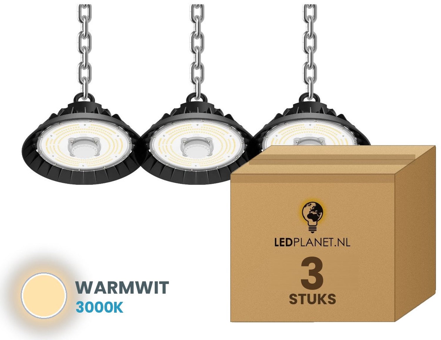 Tsong UFO Lamp - LED High Bay 200W - 30.000 lm - Warmwit 3000K - 3 stuks - Bewegingssensor - 0-10V Dimbaar - IP65 - Hal, Werkplaats- & Garageverlichting - 5 jaar garantie