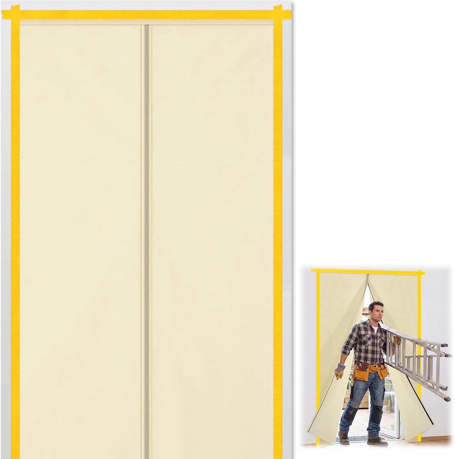 Deur met magnetische sluiting, zelfsluitend, 120 x 220 cm, herbruikbare en ademende stofwerende deur van non-woven materiaal voor renovatie, verbouwing