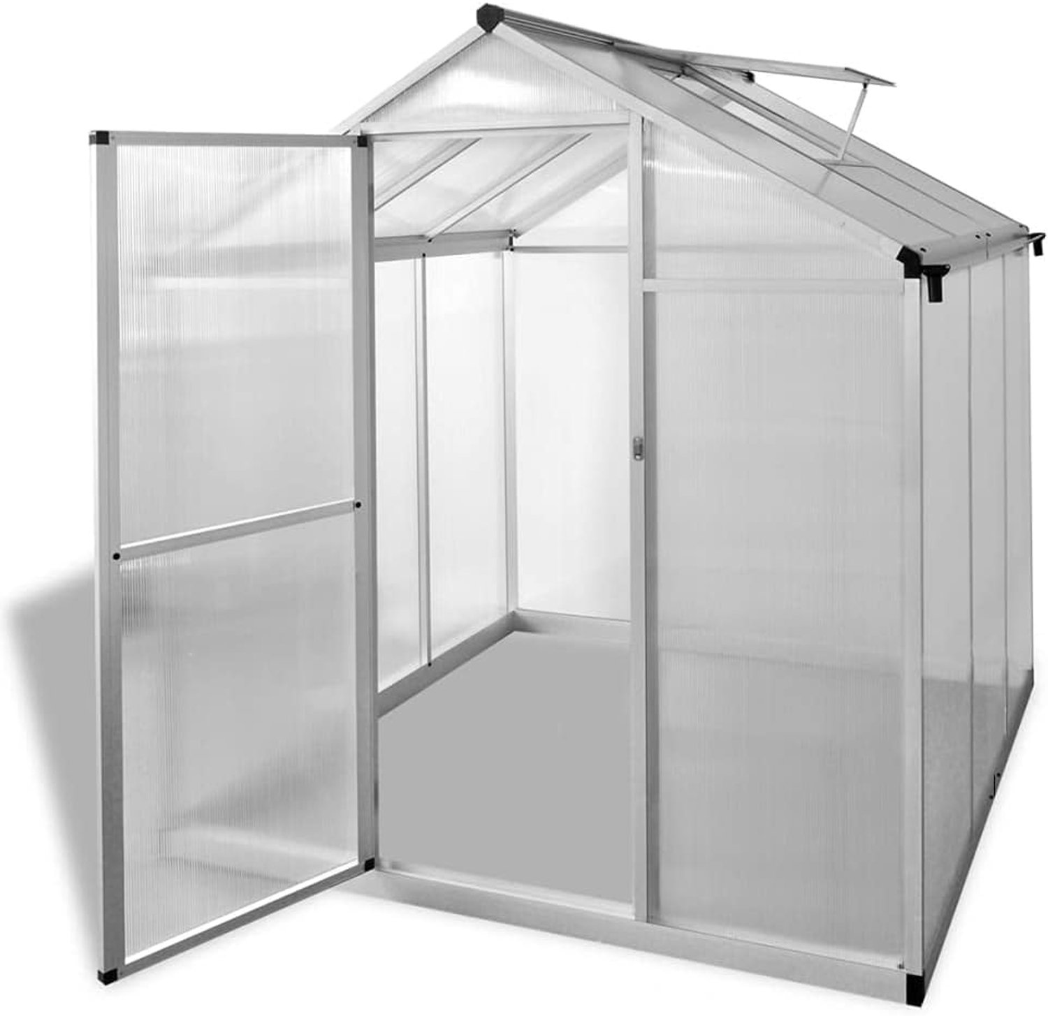 Broeikas van aluminium met polycarbonaat platen, begehbaar kweekhuis voor de tuin, 3,46 m² oppervlak, hobbyplantenhuis