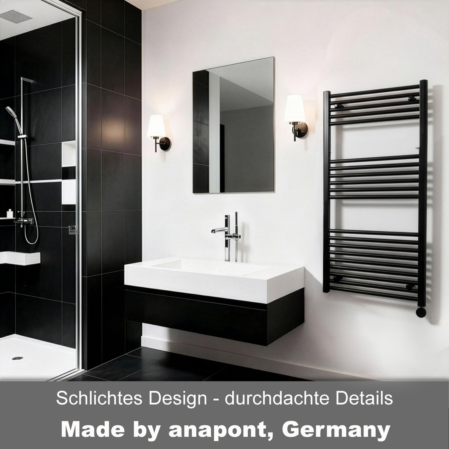 Elektrische Badkamerradiator 1175h X 600b - 600 Watt Vermogen - Zwart Mat - Voor Badkamer Verwarming