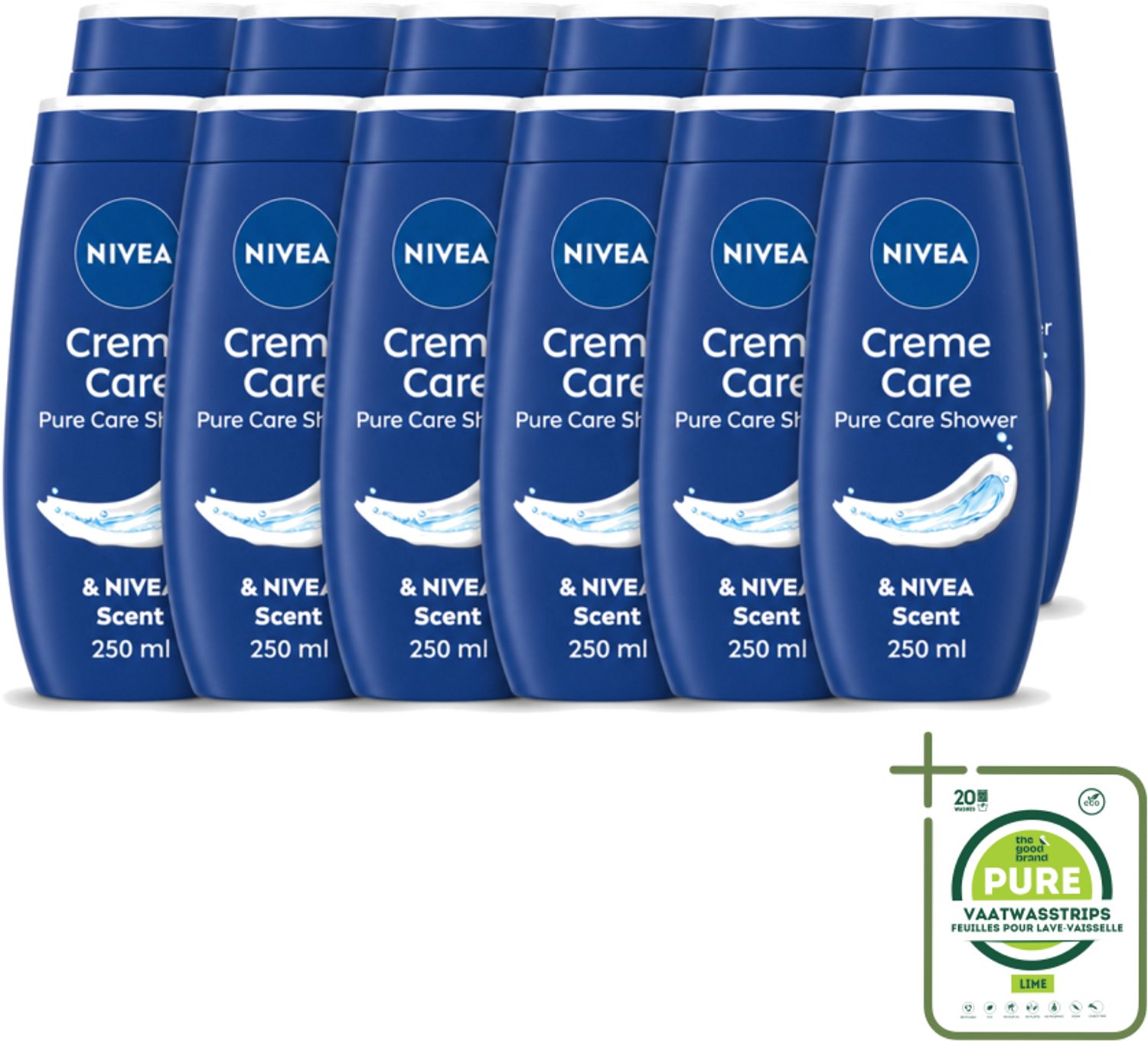12 x Nivea - Douche Crème - Beschermend - Unieke Nivea Crème Geur - 250 ml - Grootverpakking - Vaatwasstrips - Douchecrème - Huidbescherming - Verzorgende Crème - Hydraterende Crème - NIVEA Geur