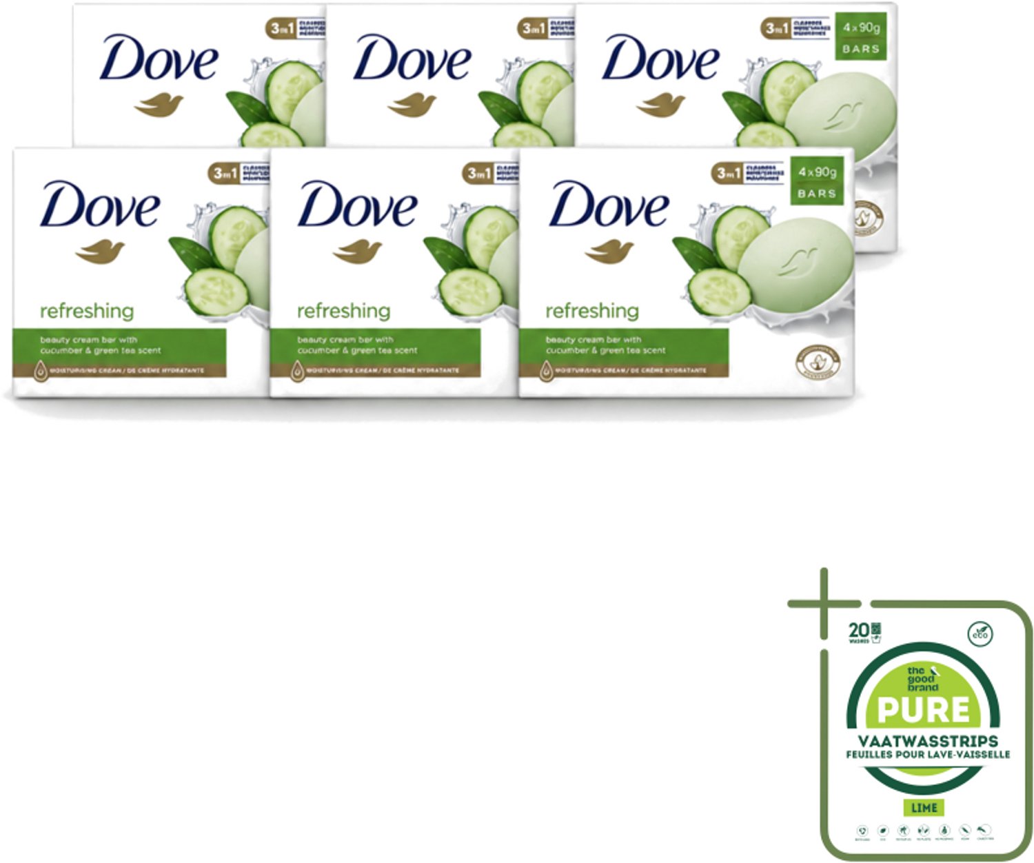 6 x Dove - Zeep - Go Fresh Touch - Komkommer & Groene Thee - Verfrissend - 4 x 90 gram - Grootverpakking - Vaatwasstrips - Dove Zeep - Go Fresh Touch - Handzeep - Verfrissende Geur - Komkommer