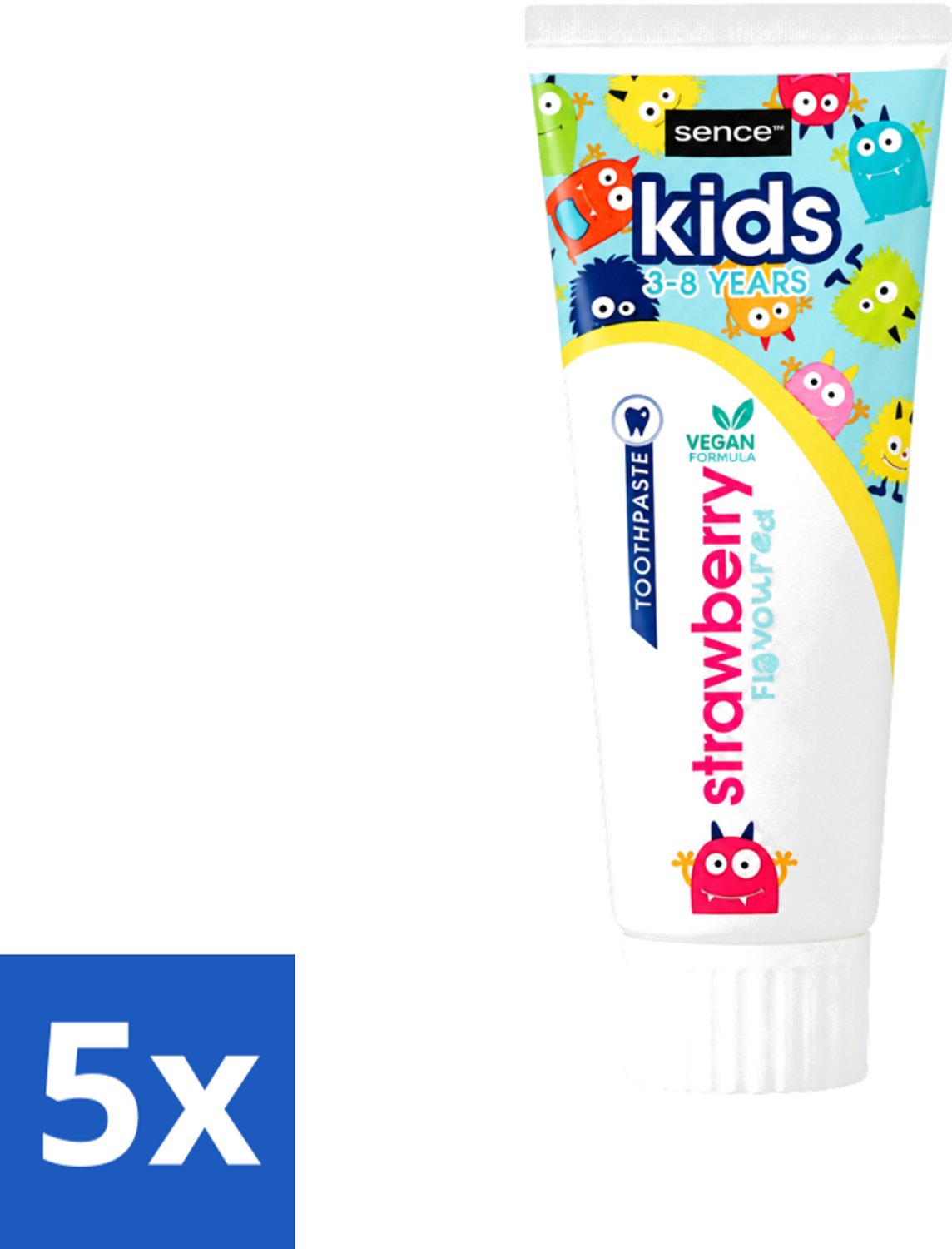 5 x Sence - Kids 3-8 Jaar - Tandpasta - Aardbei Smaak - Vegan - 75 ml - Voordeelverpakking - 5 stuks
