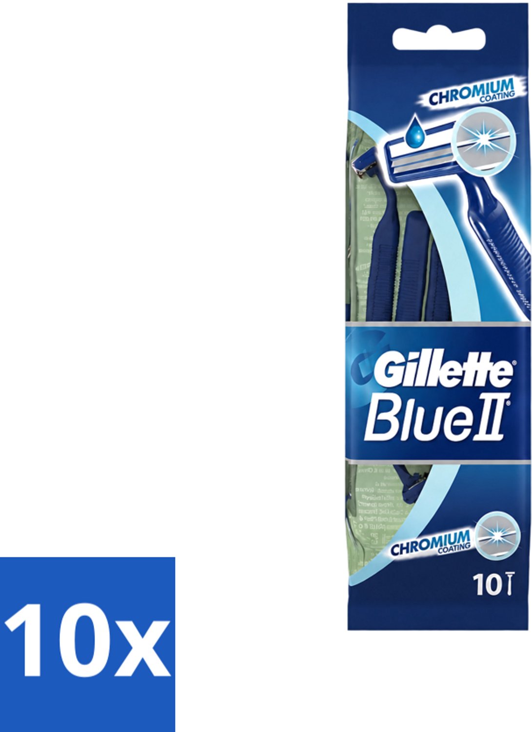 10 x Gillette - Blue 2 - Wegwerpscheermesjes - Chromium Coating - 10 Scheermesjes - Voordeelverpakking - 10 stuks