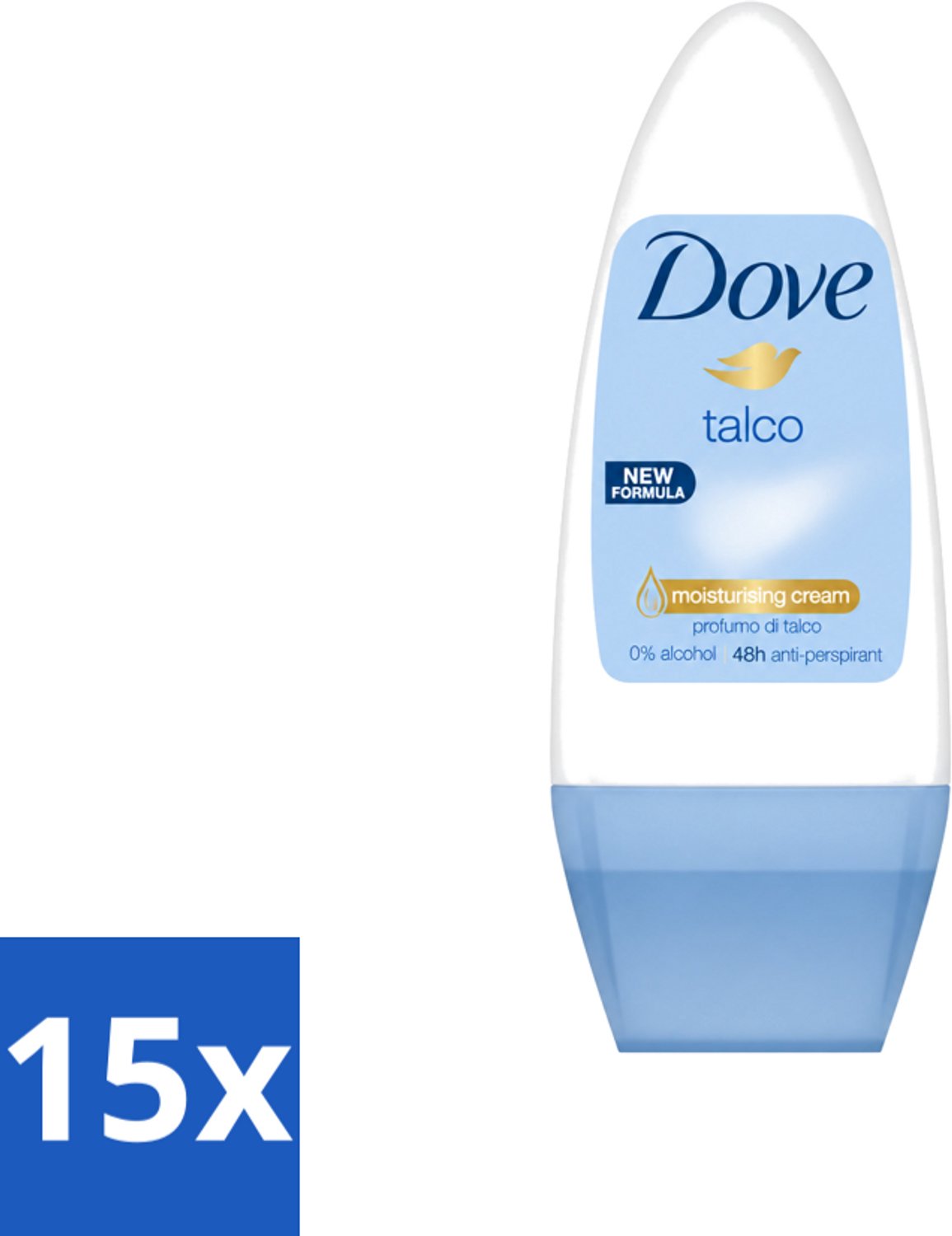 15 x Dove - Deodorant - Roll-on Talco - Subtiele en zachte geur - 50 ml - Voordeelverpakking - 15 stuks