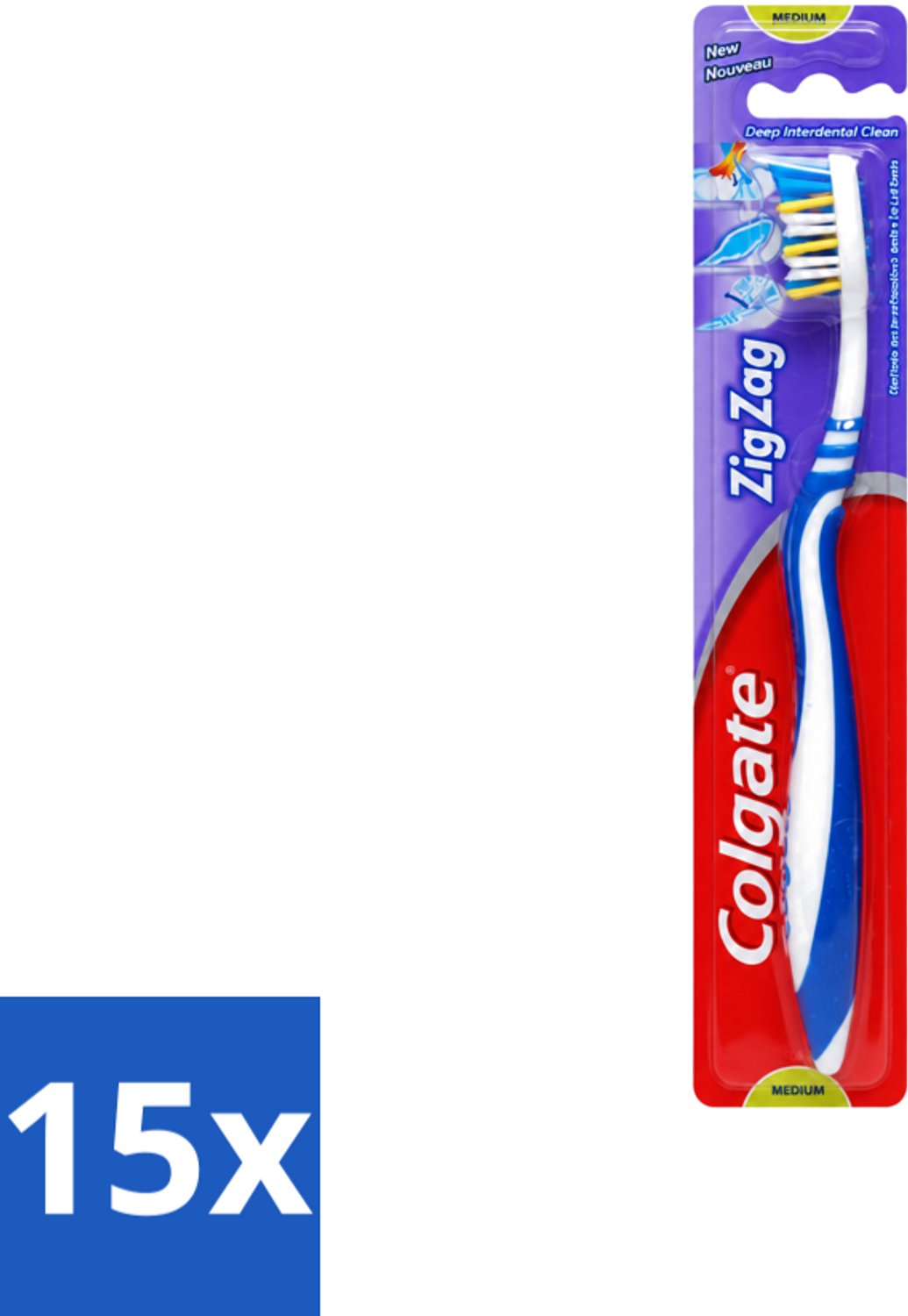15 x Colgate - Tandenborstel - ZigZag Medium - 1 Tandenborstel - Voordeelverpakking - 15 stuks