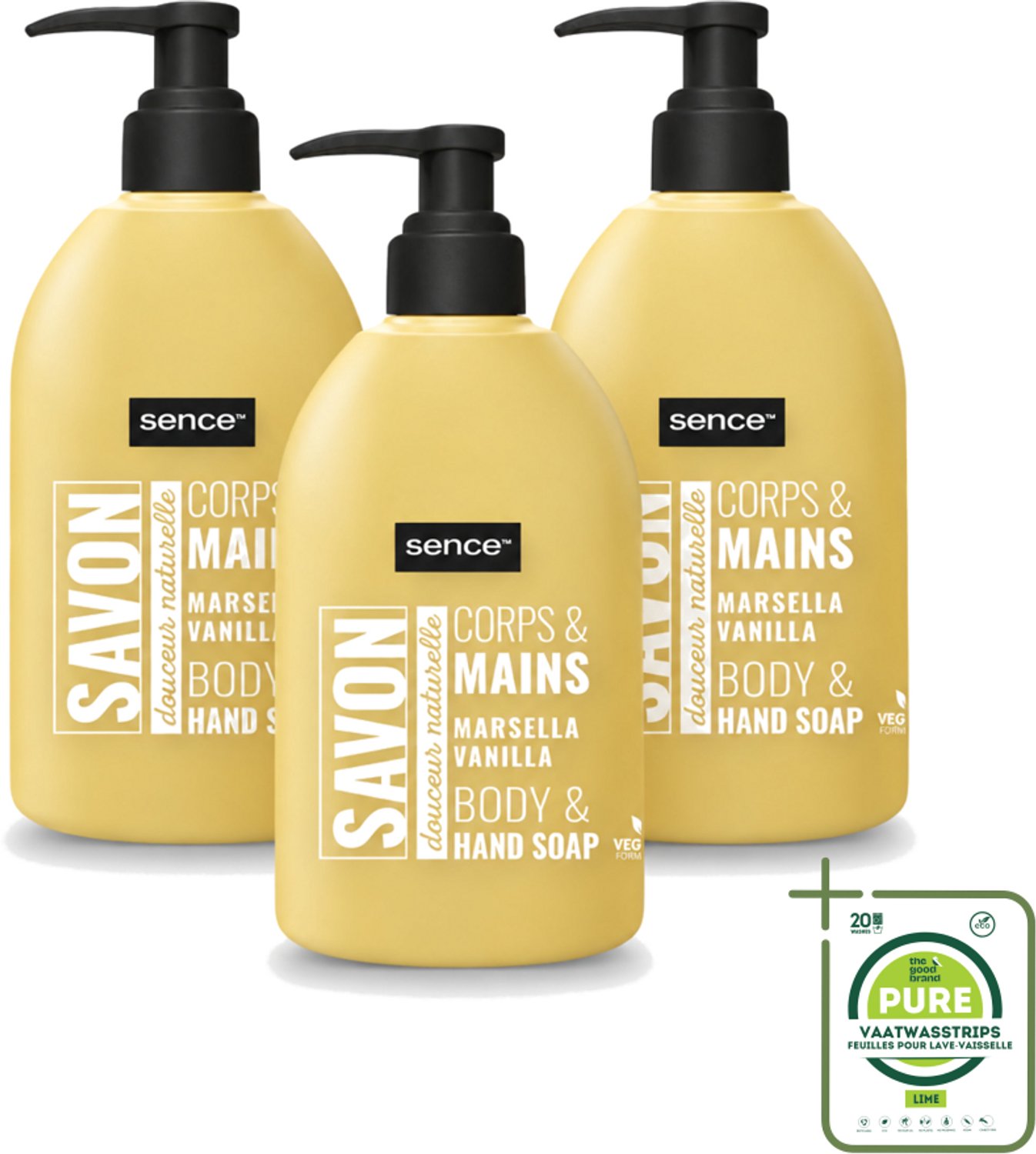 3 x Sence - La Maison Du Savon De Marseille - Handzeep - Vanille - Hygiënisch - 500 ml - Grootverpakking - Vaatwasstrips - Handzeep Vanille - Hygiëne - Handwassen - Zeep - Marseille Zeep