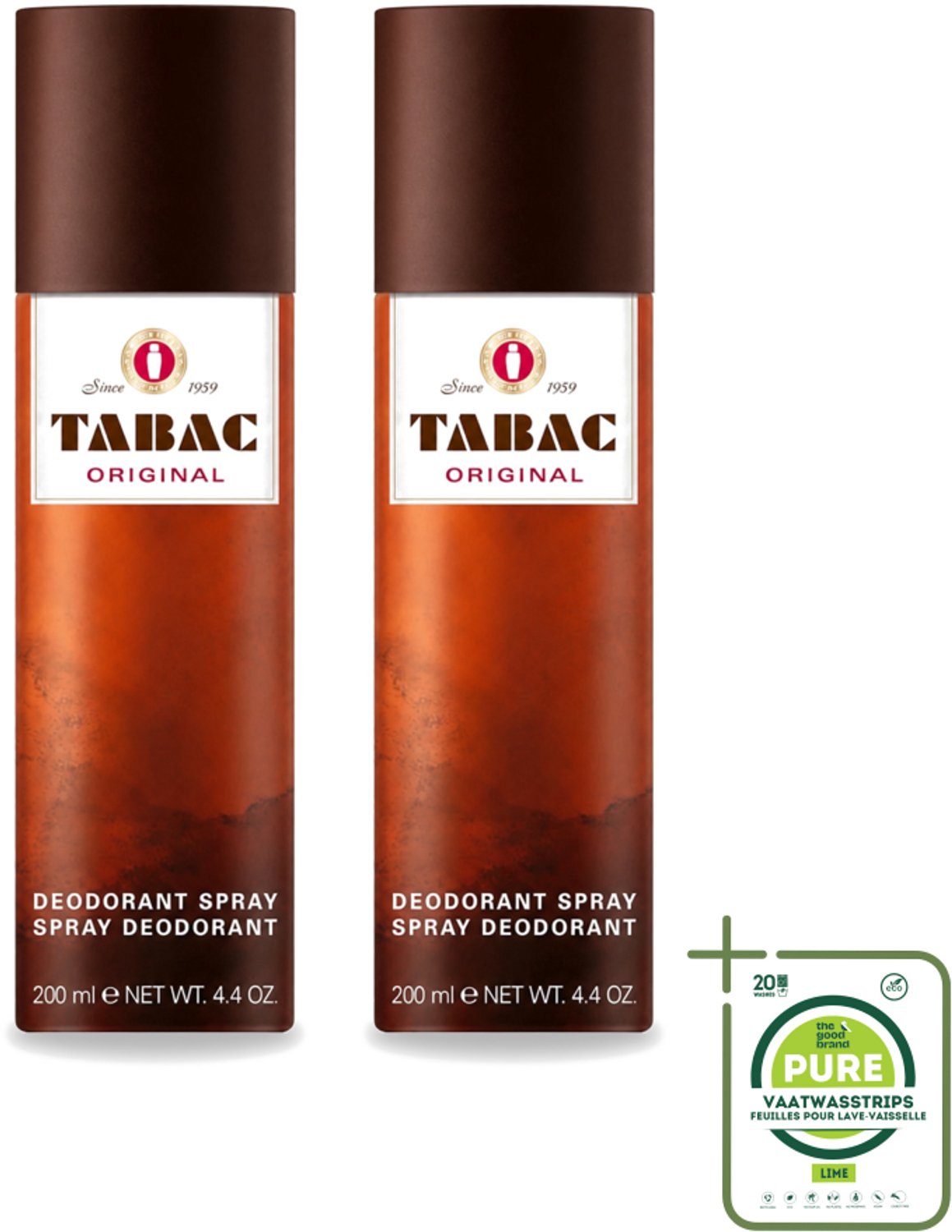 2 x Tabac Original - Deodorant Spray - Anti-transpirant - 200 ml - Grootverpakking - Vaatwasstrips - Deodorant Spray - Anti-transpirant - Zweetvermindering - Geur - Mannelijkheid