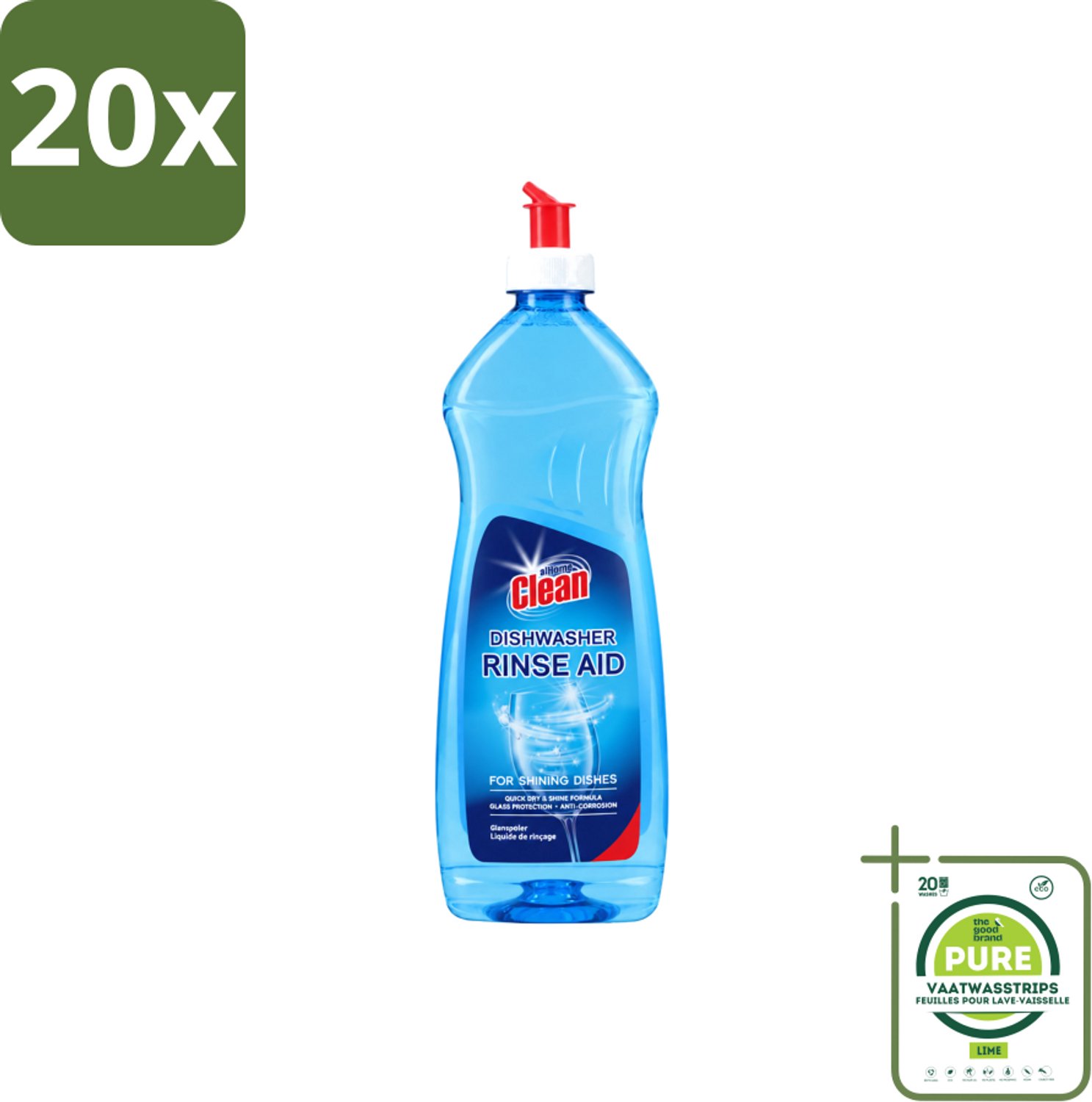 20 x At Home - Clean - Vaatwasser Glansspoelmiddel - Glasbeschermend - 500 ml - Grootverpakking - Vaatwasstrips - Glansspoelmiddel Vaatwasser - Glasbescherming Vaatwasser - Vaatwasser Glans - Vaatwasser Droogproces - Vaatwasser Anti-corrosie
