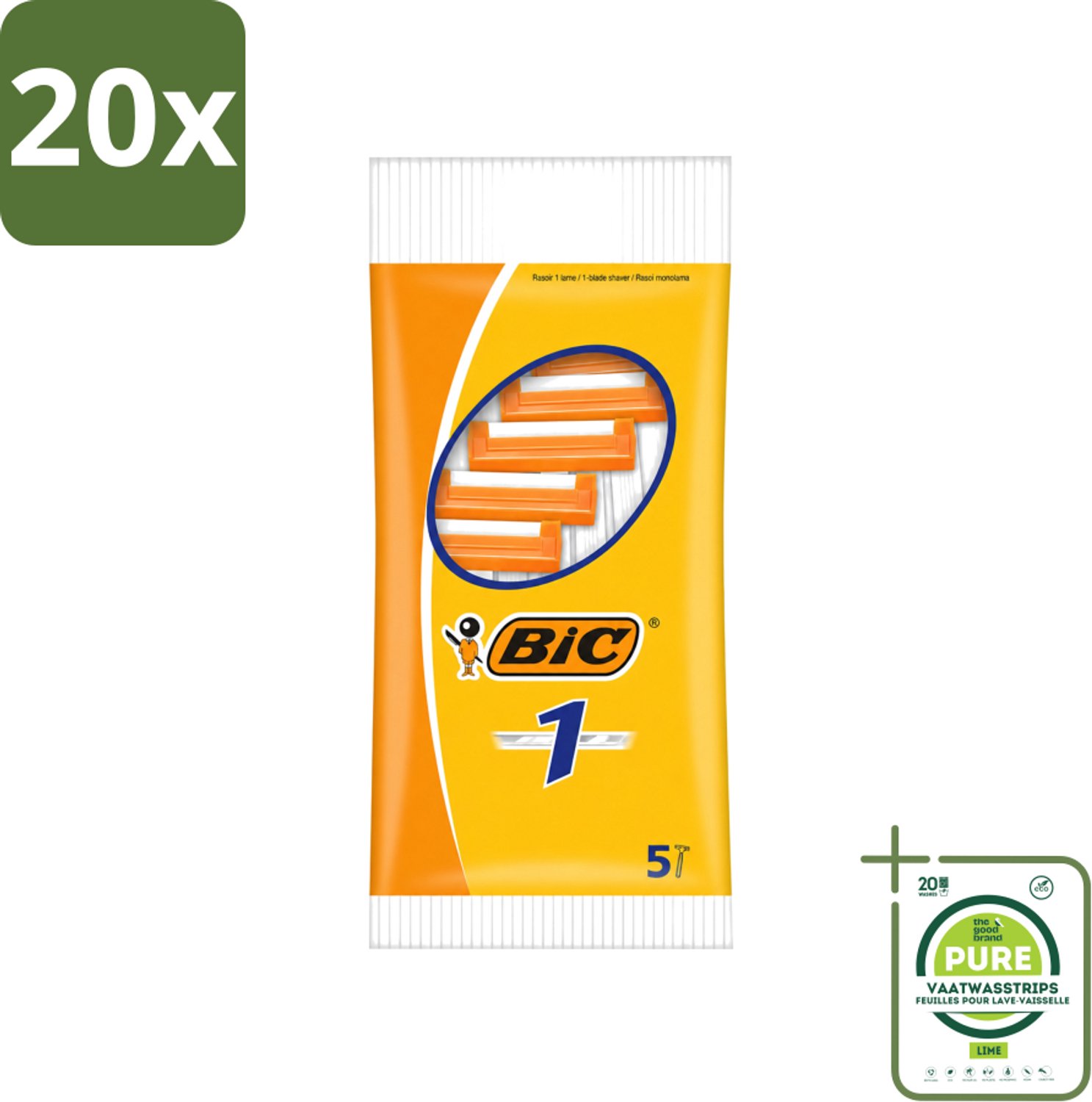 20 x Bic - Scheermesjes - Enkel Mesje - Wegwerpmesjes - 5 Scheermesjes - Grootverpakking - Vaatwasstrips - Scheermesje - Wegwerpscheermesje - Enkel Mesje - Roestvrijstalen Mesje - Chroomcoating