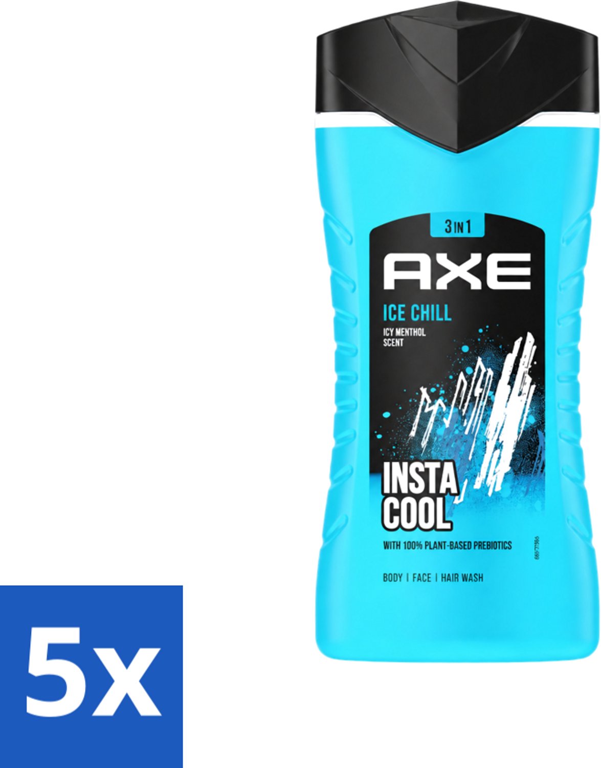 5 x Axe - 3-in-1 Douchegel - Ice Chill - Icy Menthol - Insta Cool - 100% Plantaardig - 150 ml - Voordeelverpakking - 5 stuks