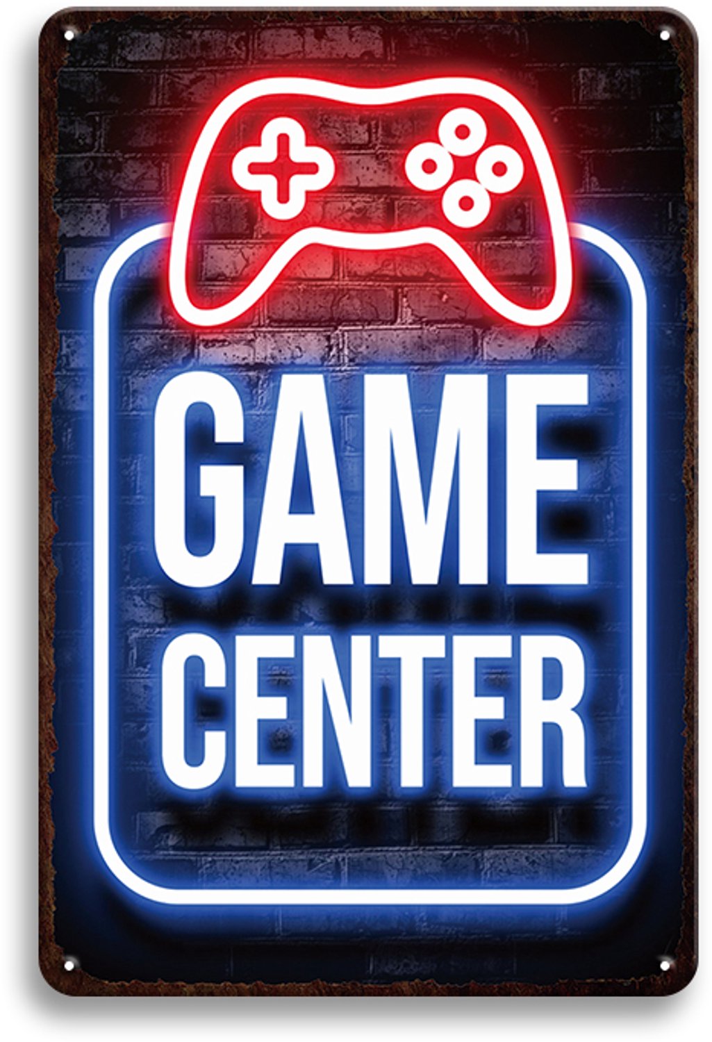 Game Center – Metalen Wandbord 30x20cm – Gaming Tekstbord – Gamer Wanddecoratie – Vintage Retro Game Room Mancave Decoratie