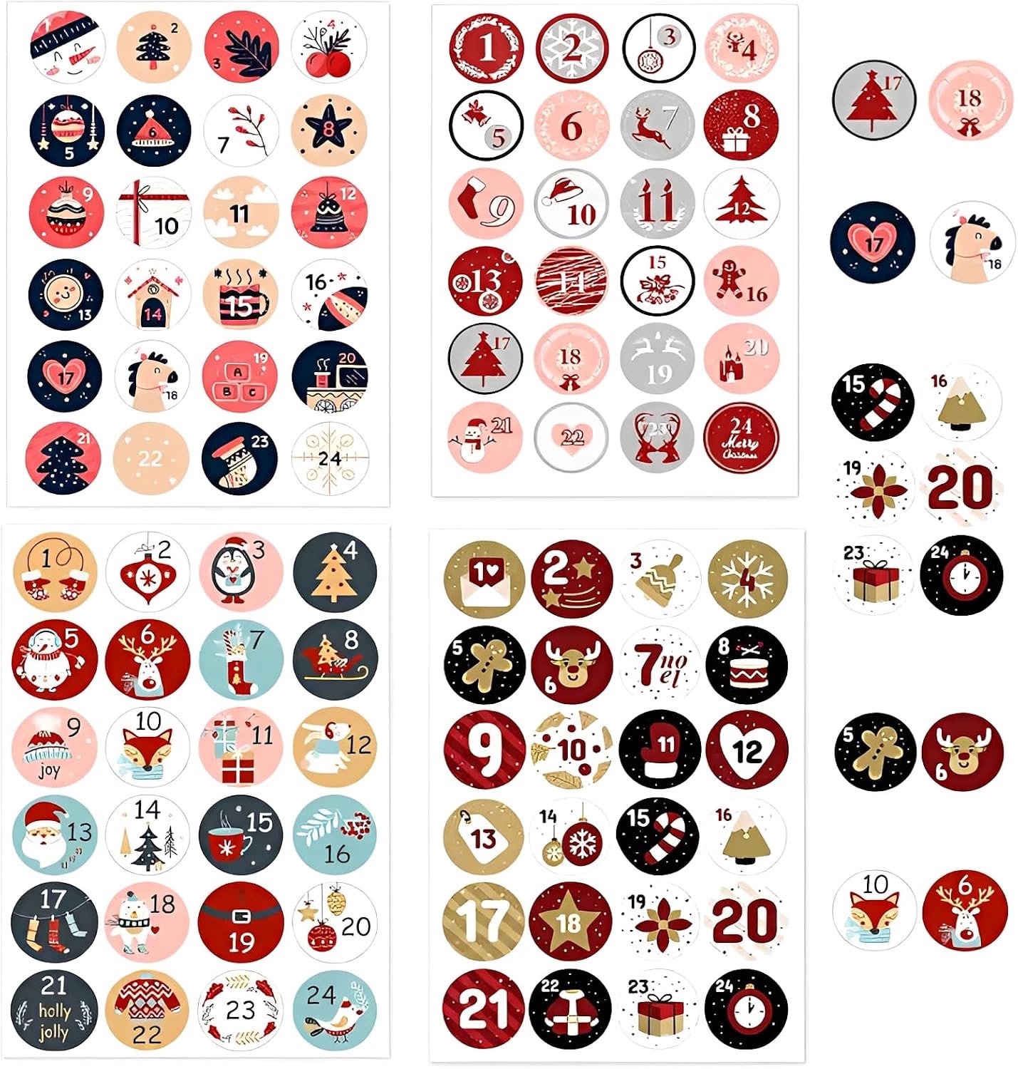 Adventskalender cijferstickers 1-24 set - zelfklevend - ronde plakcijfers - creatief knutselen - Vemera