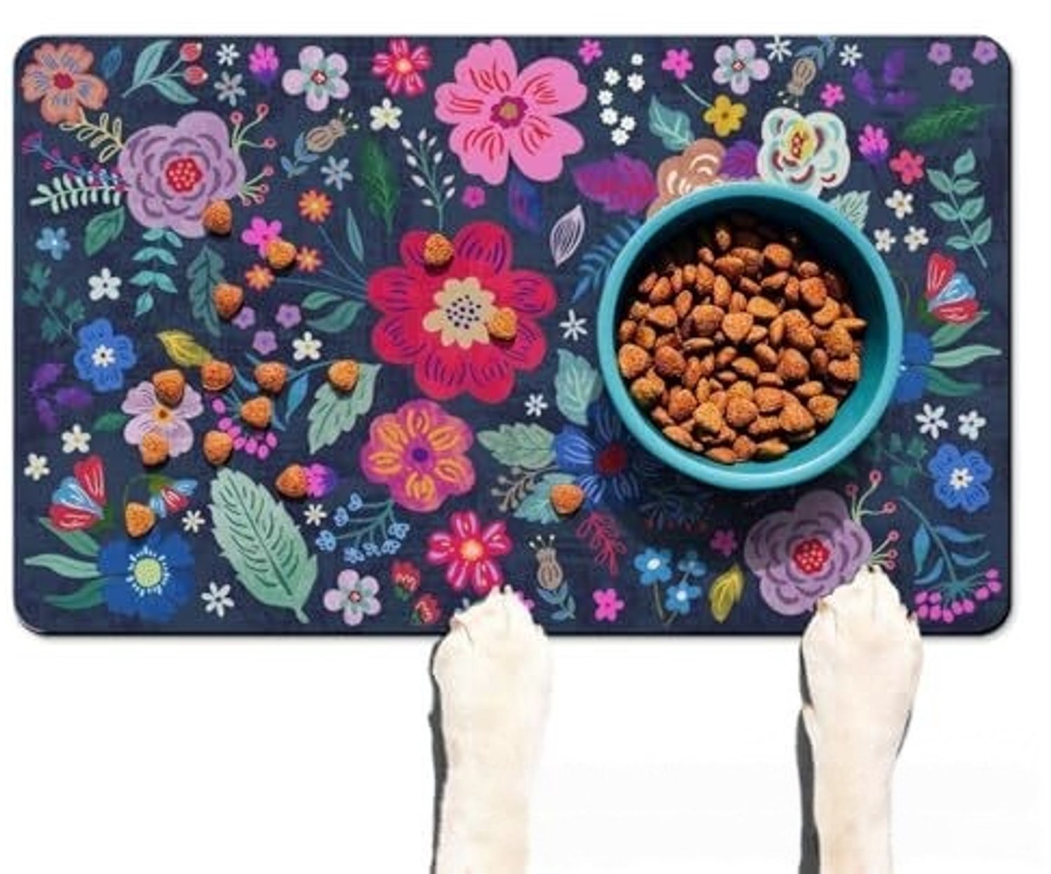 Huisdiermat – Voermat voor honden – Absorberende mat – Mat voor voer- en drinkbakken – Sneldrogend (houdt de voerplek droog en schoon) – Antislip – Eenvoudig dagelijks te reinigen (veeg het oppervlak simpelweg af met een vochtige doek)-50 x 80 cm