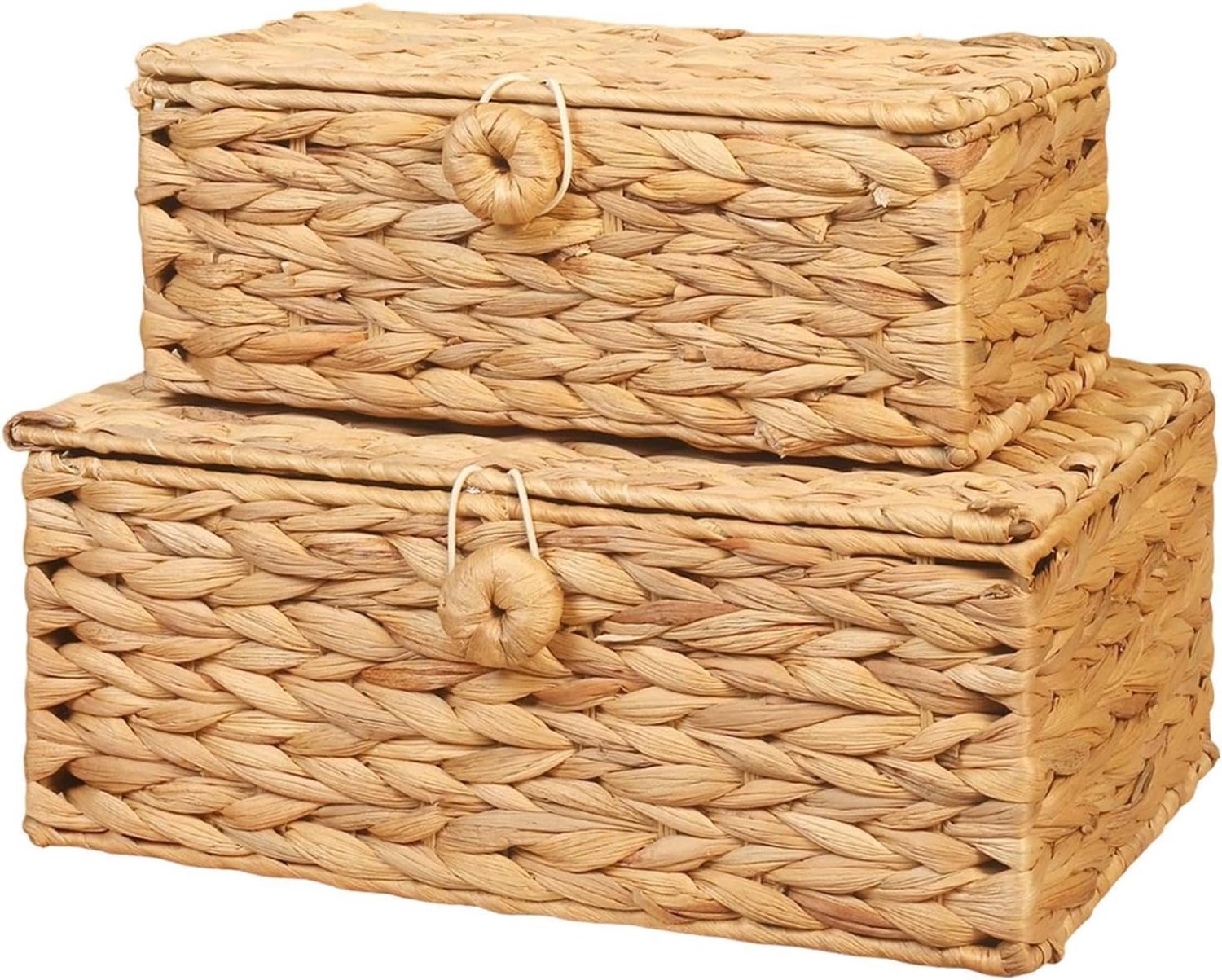 Opbergmand van gevlochten rotan met deksel, 2 manden, natuurlijk, boho
