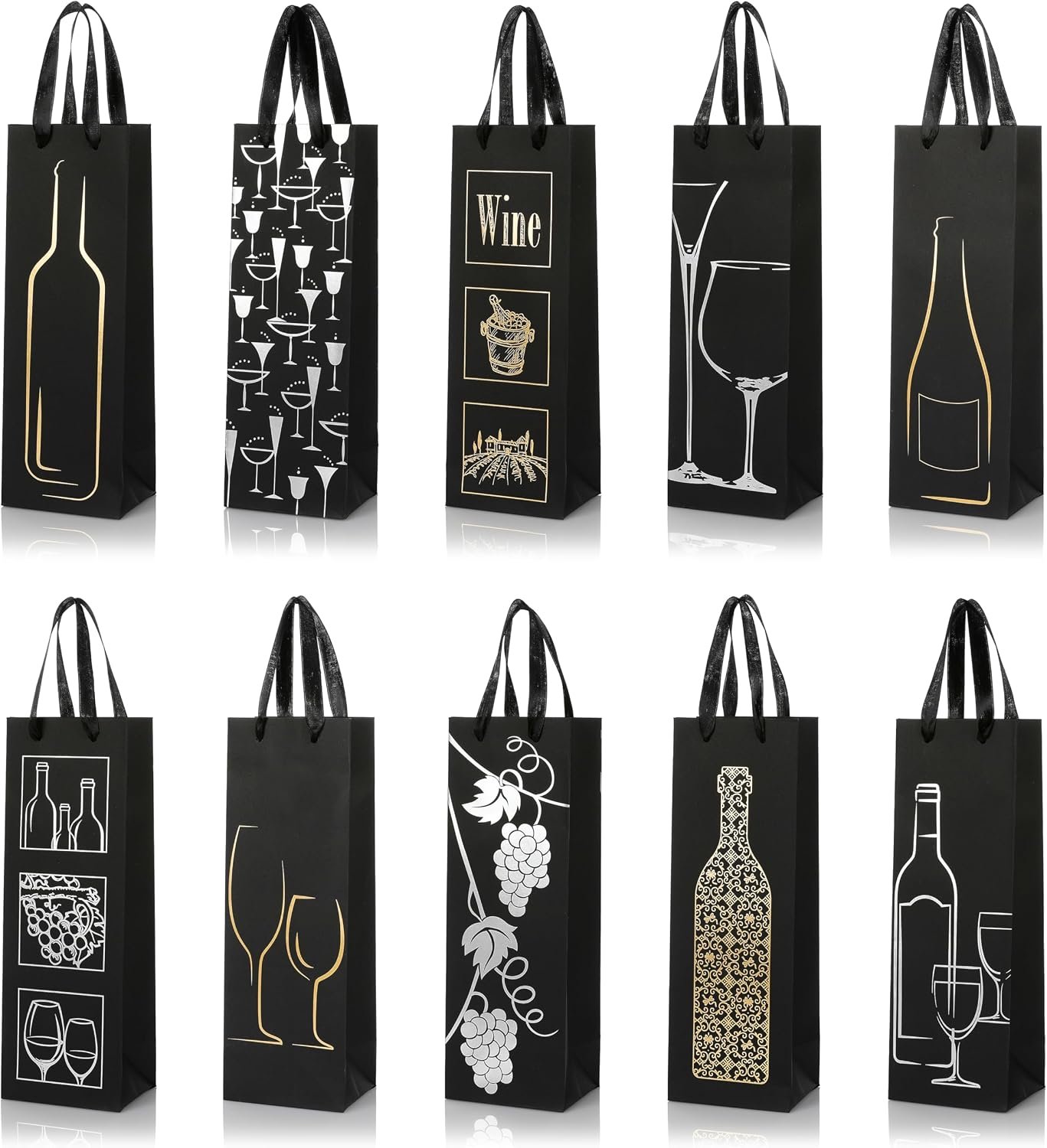 Geschenkzakjes voor flessen, verpakking van 10 stuks, elegante flessencadeauzakjes voor wijn, champagne, champagne en meer, 32,5 x 11 x 9 cm, scharts, Flessentas