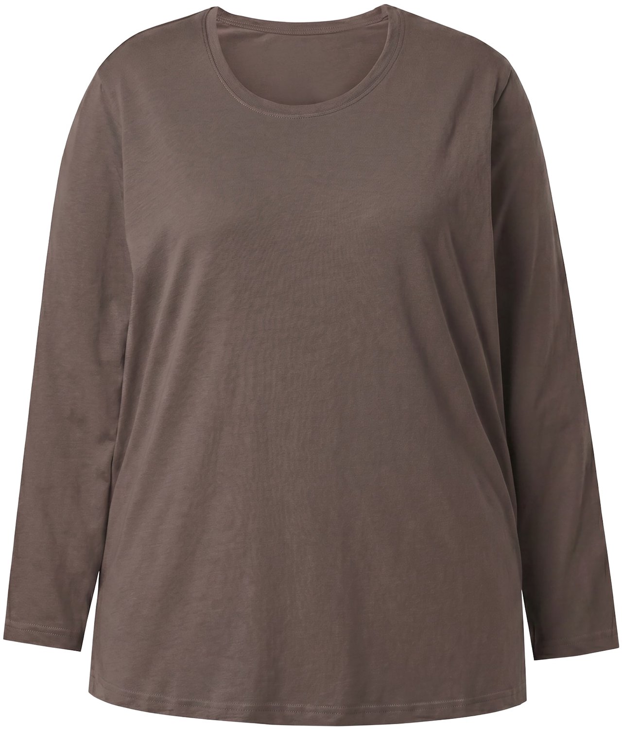 Ulla Popken - Dames - Shirt relaxed ronde hals lange mouwen - Donkertaupe - Maat 54+