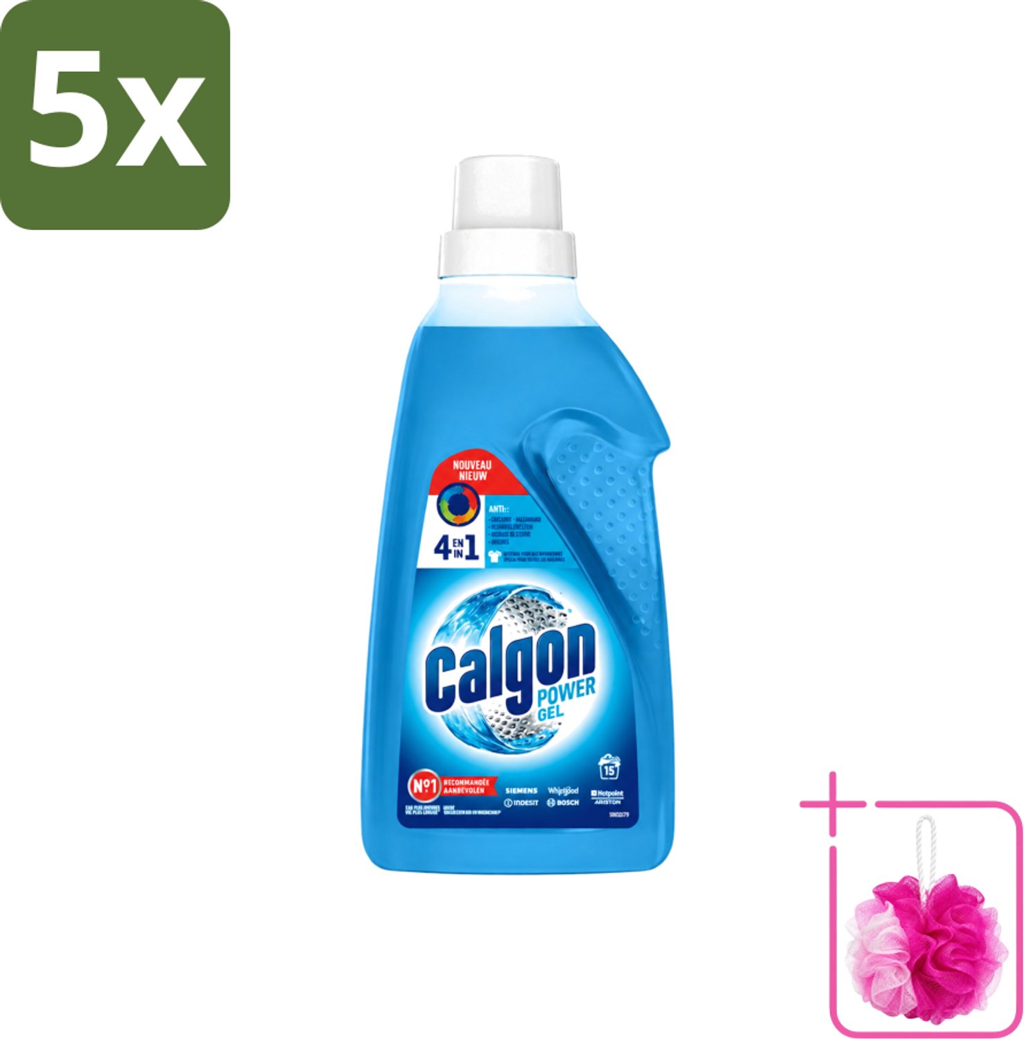5 x Calgon - Wasmachinereiniger - Gel - Tegen Kalkaanslag / Wasmiddelresten / Geuren - 750 ml - 15 Wasbeurten - Bulkverpakking - Wasmachine reinigen - Douchemop - Kalkvrije wasmachine