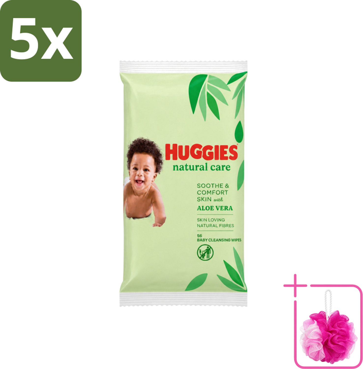 5 x Huggies - Billendoekjes - Huidvriendelijk - Met Aloë Vera - 56 Babydoekjes - Bulkverpakking - Billendoekjes voor baby - Douchemop - Zachte reiniging