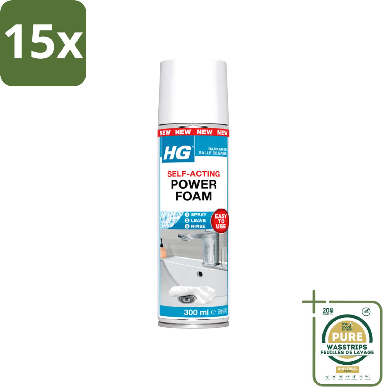 15 x HG - Badkamer - Badkamerreiniger - Power Foam Badkamer - Zelf-Activerend - 300 ml - Wasstrips - Badkamerreiniger - Schuimreiniger - Kalkaanslag - Zeepresten - Tegelreiniger