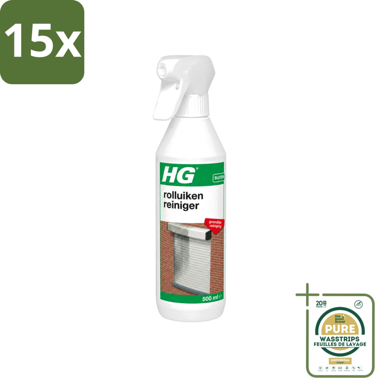 15 x HG - Rolluikenreiniger - Grondige Reiniging - 500 ml - Wasstrips - Rolluiken Reinigen - Rolluiken Reiniger - Rolluik Reinigen - Rolluik Reinigingsproduct - Rolluik Reinigen Zonder Krassen